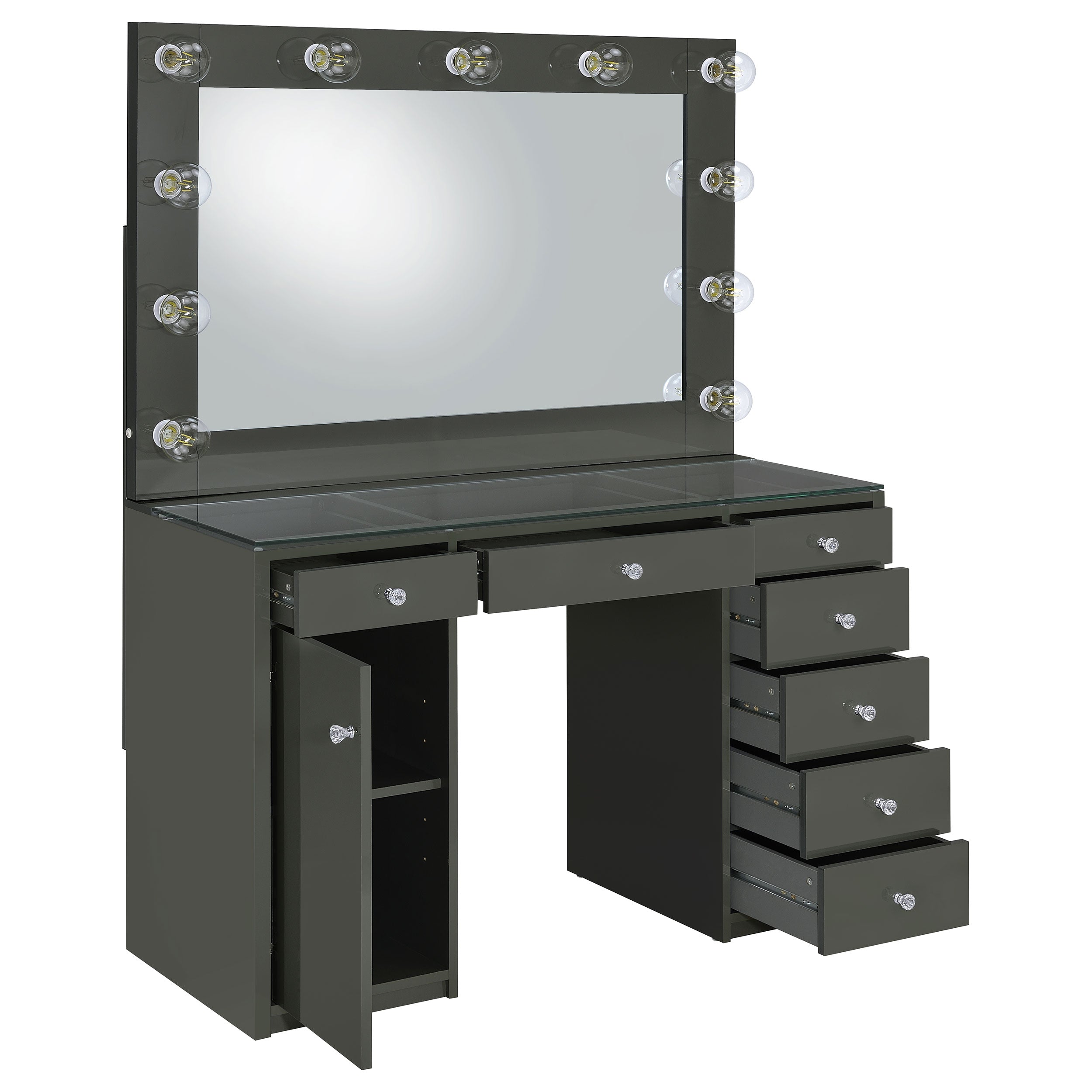 Acena 7-drawer Vanity Set with Lighting Grey High Gloss-