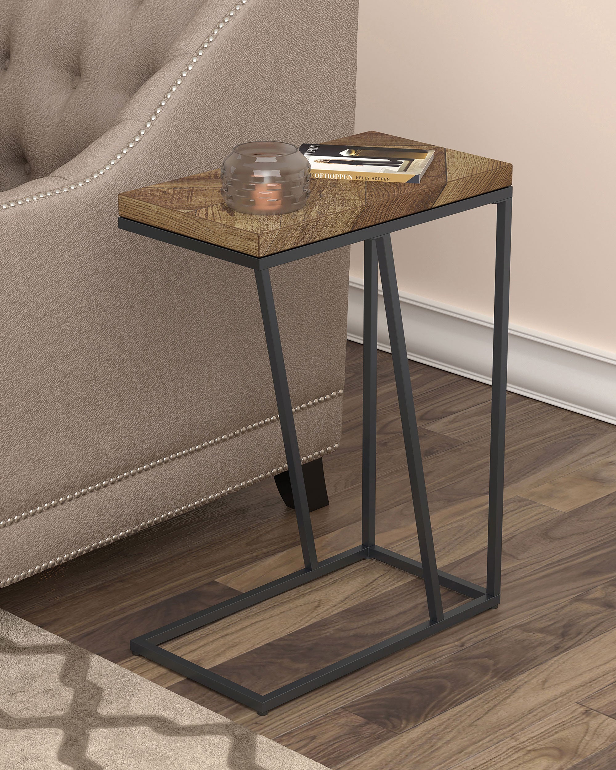 Sergio Engineered Wood C-Shaped Side Table Rustic Tobacco-CoasterEveryday
