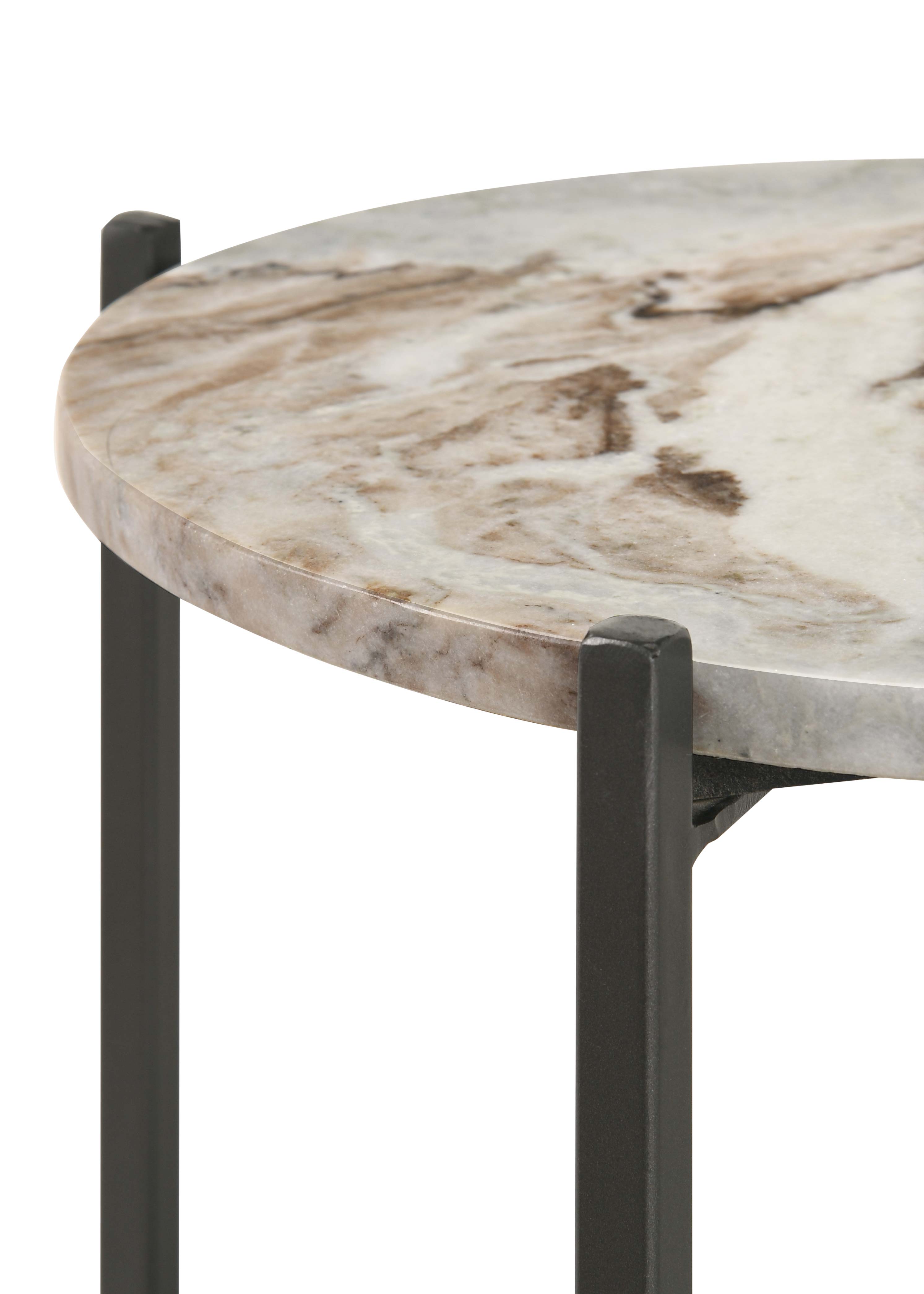 Noemie Round Marble Top Accent Side Table White and Gunmetal-CoasterEssence