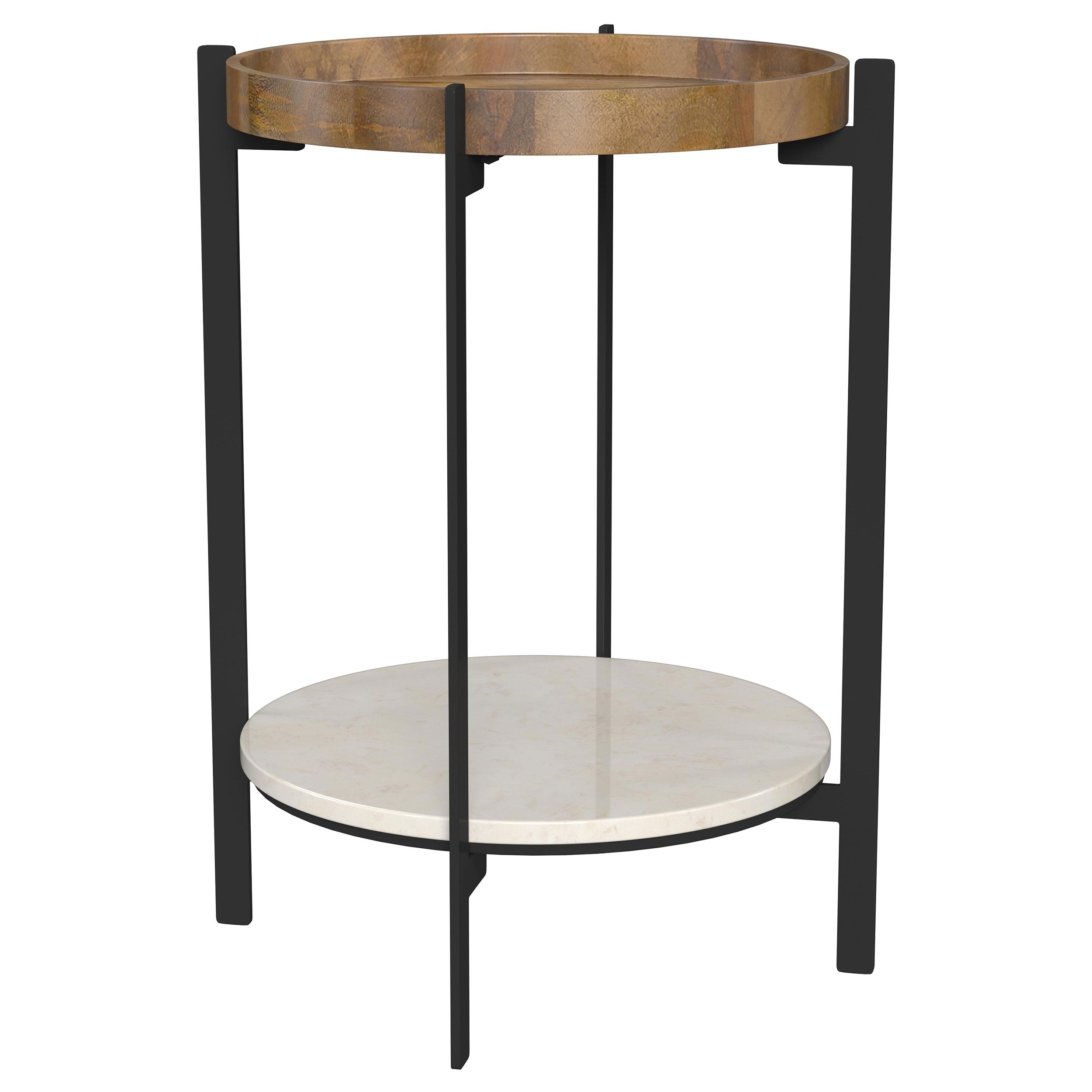Adhvik Round End Side Table Marble Shelf Natural and Black-CoasterEssence
