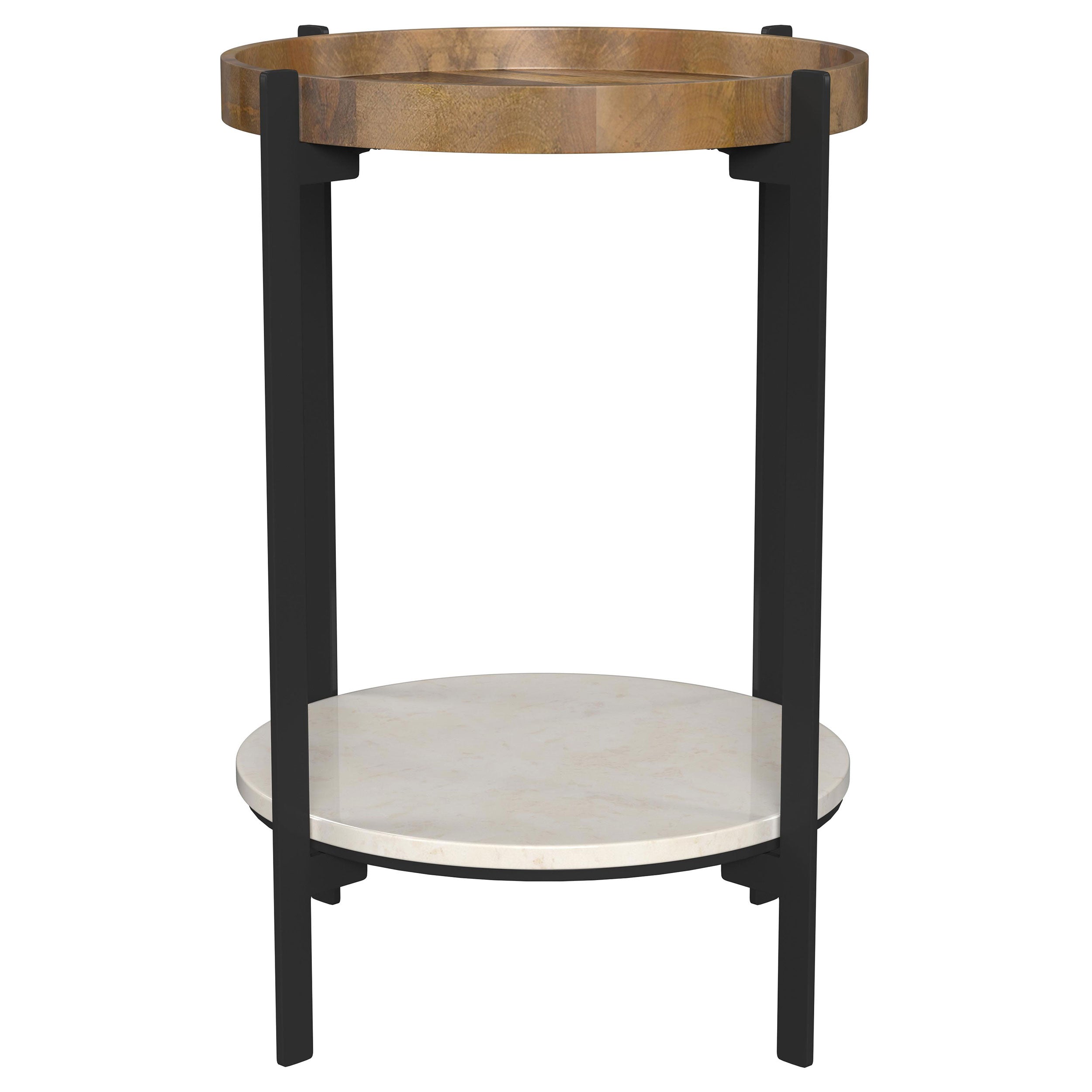 Adhvik Round End Side Table Marble Shelf Natural and Black-CoasterEssence