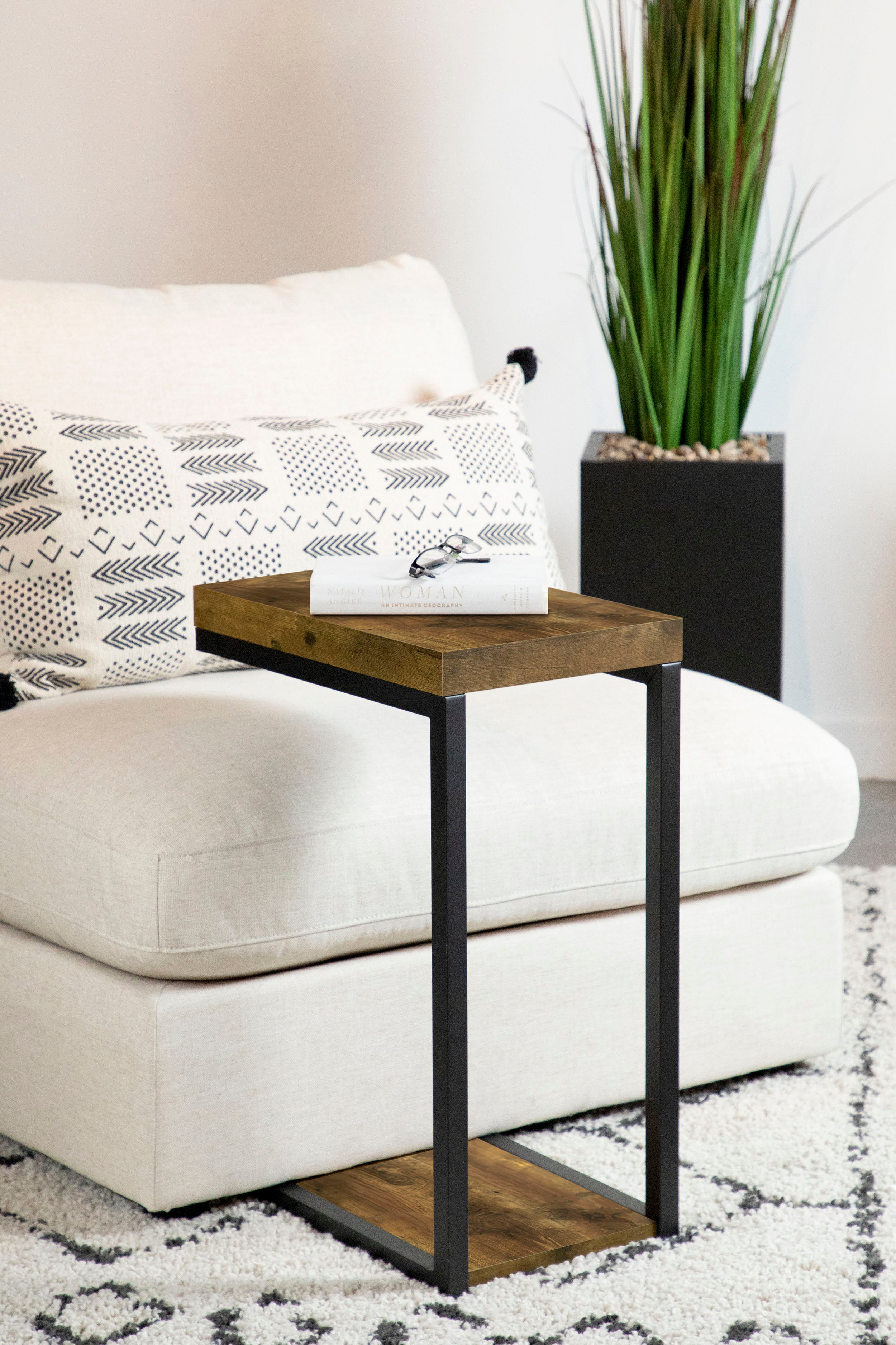 Beck Engineered Wood C-Shape Sofa Side Table Antique Nutmeg-CoasterEveryday