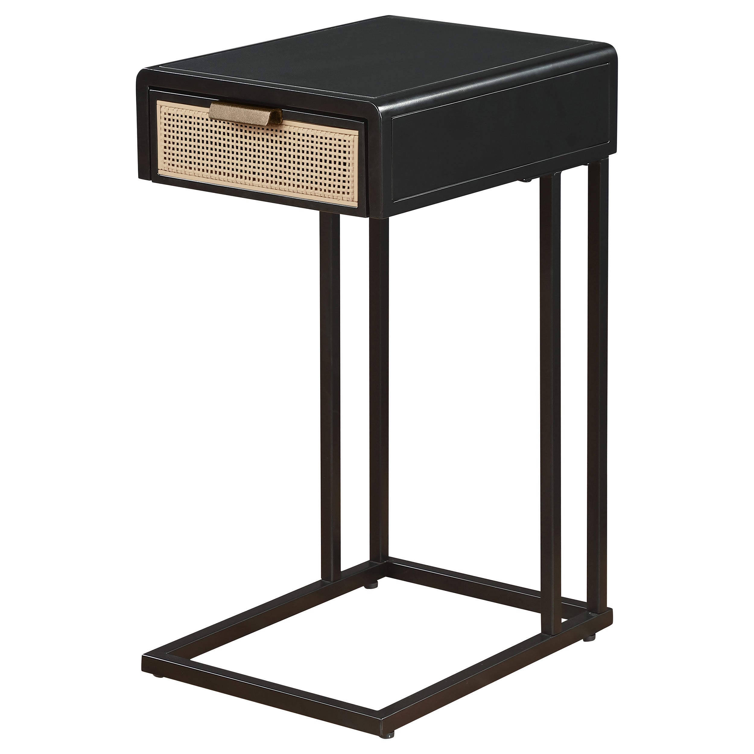 Amherst 1-drawer Radio Weave Cane Metal Side Table Black-