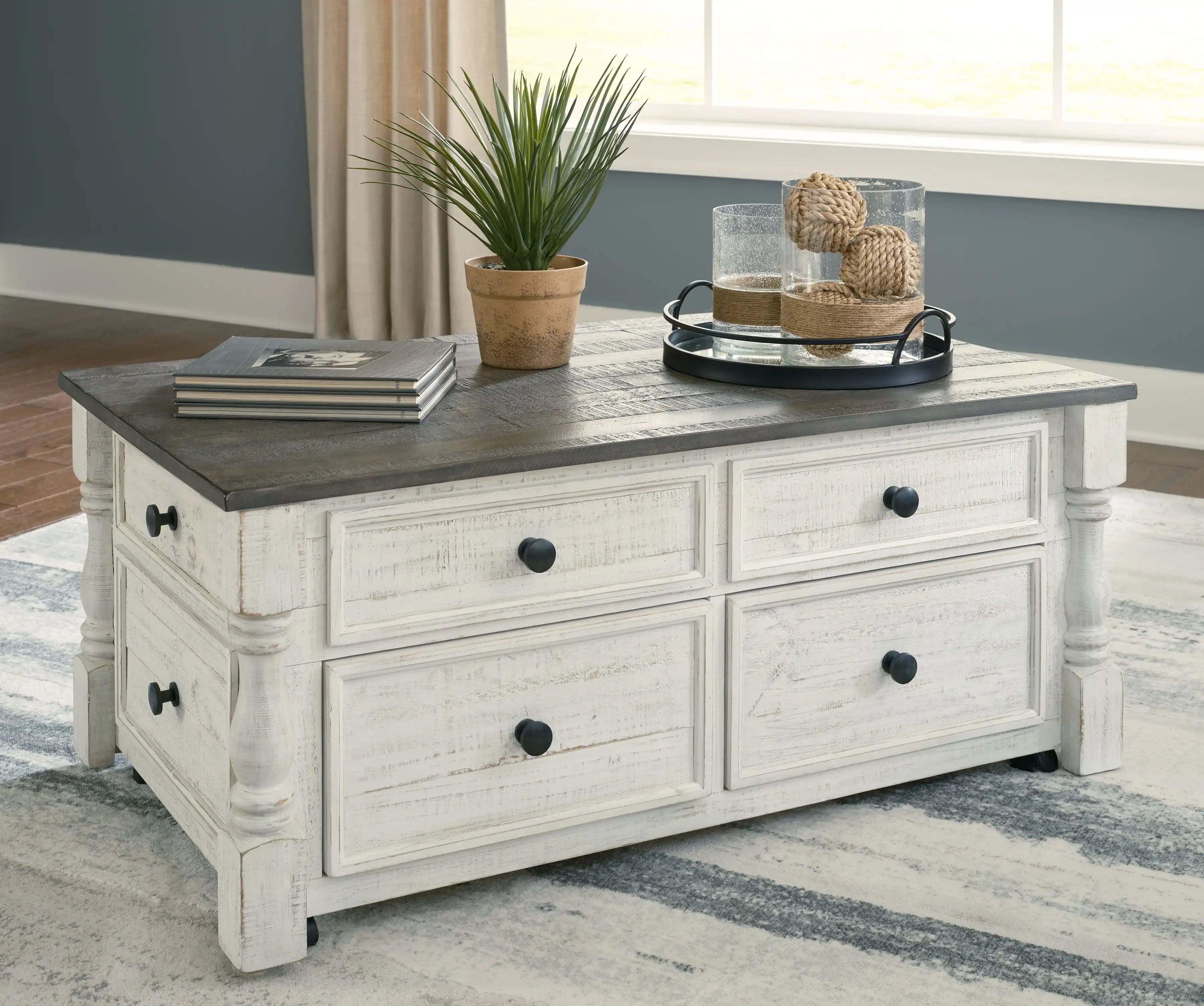 Havalance - Lift Top Cocktail Table with Storage Drawers - White / Gray - Best Buy Furniture