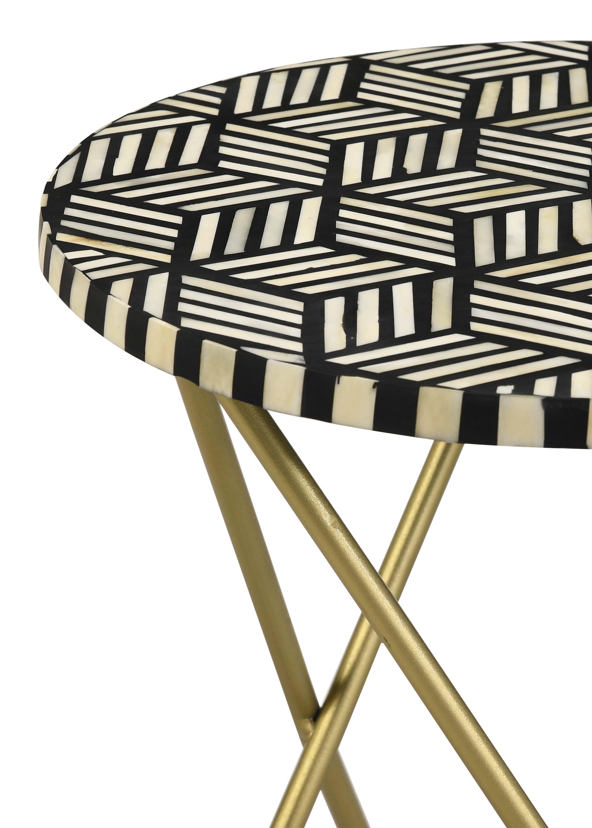 Xenia Round Bone Inlay Accent Side Table White and Gold-CoasterEssence