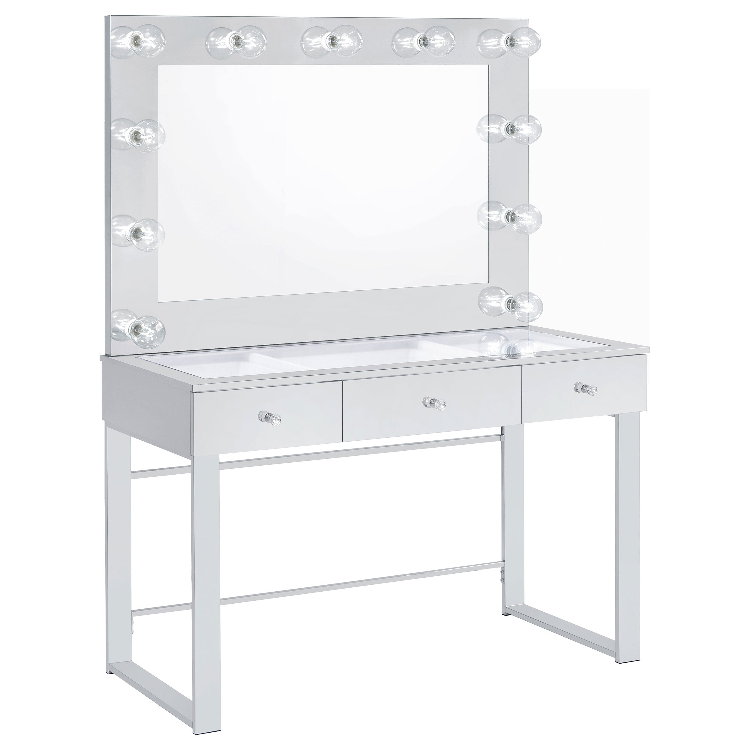 Umbridge 3-drawer Vanity Set with Lighting Chrome and White-CoasterEssence
