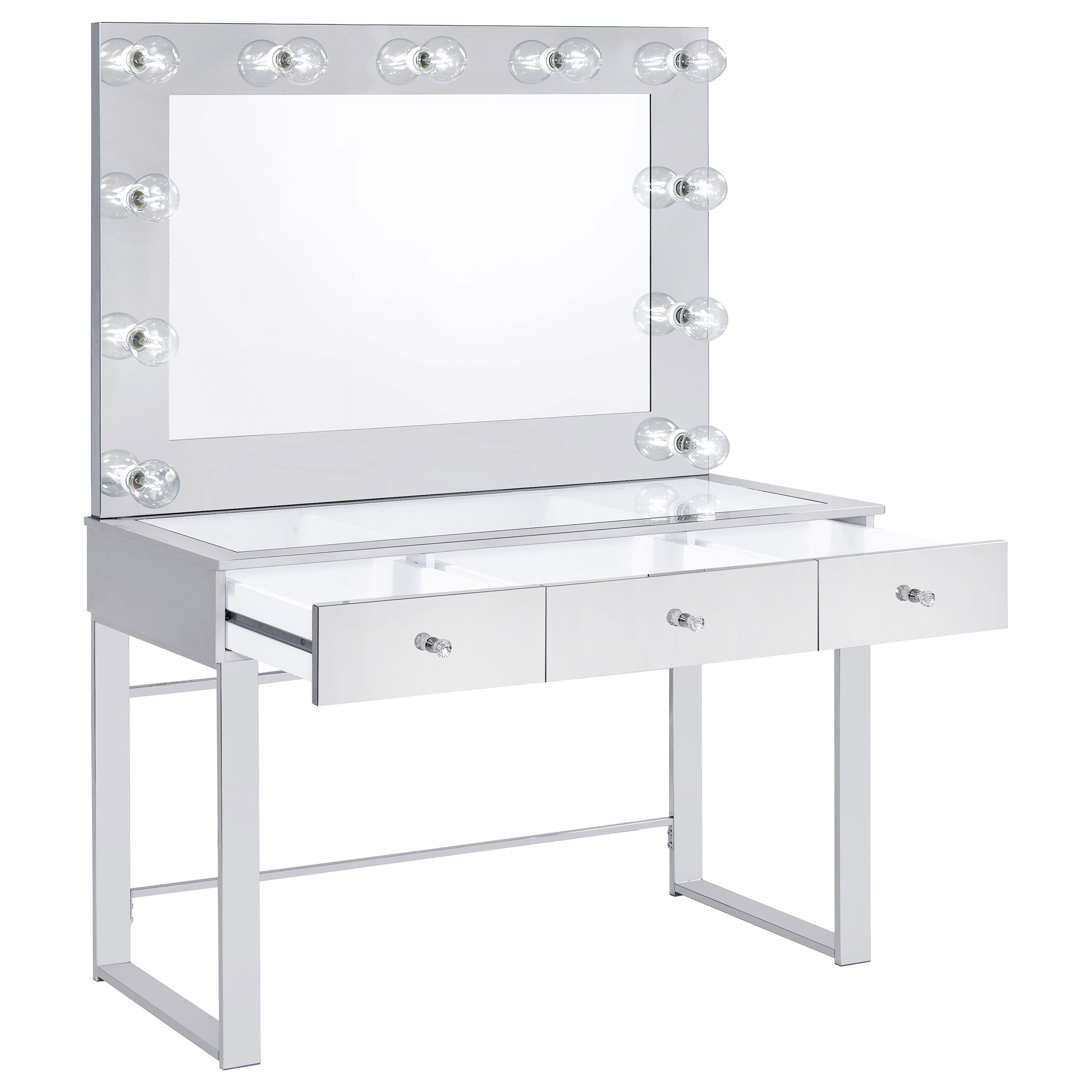 Umbridge 3-drawer Vanity Set with Lighting Chrome and White-CoasterEssence