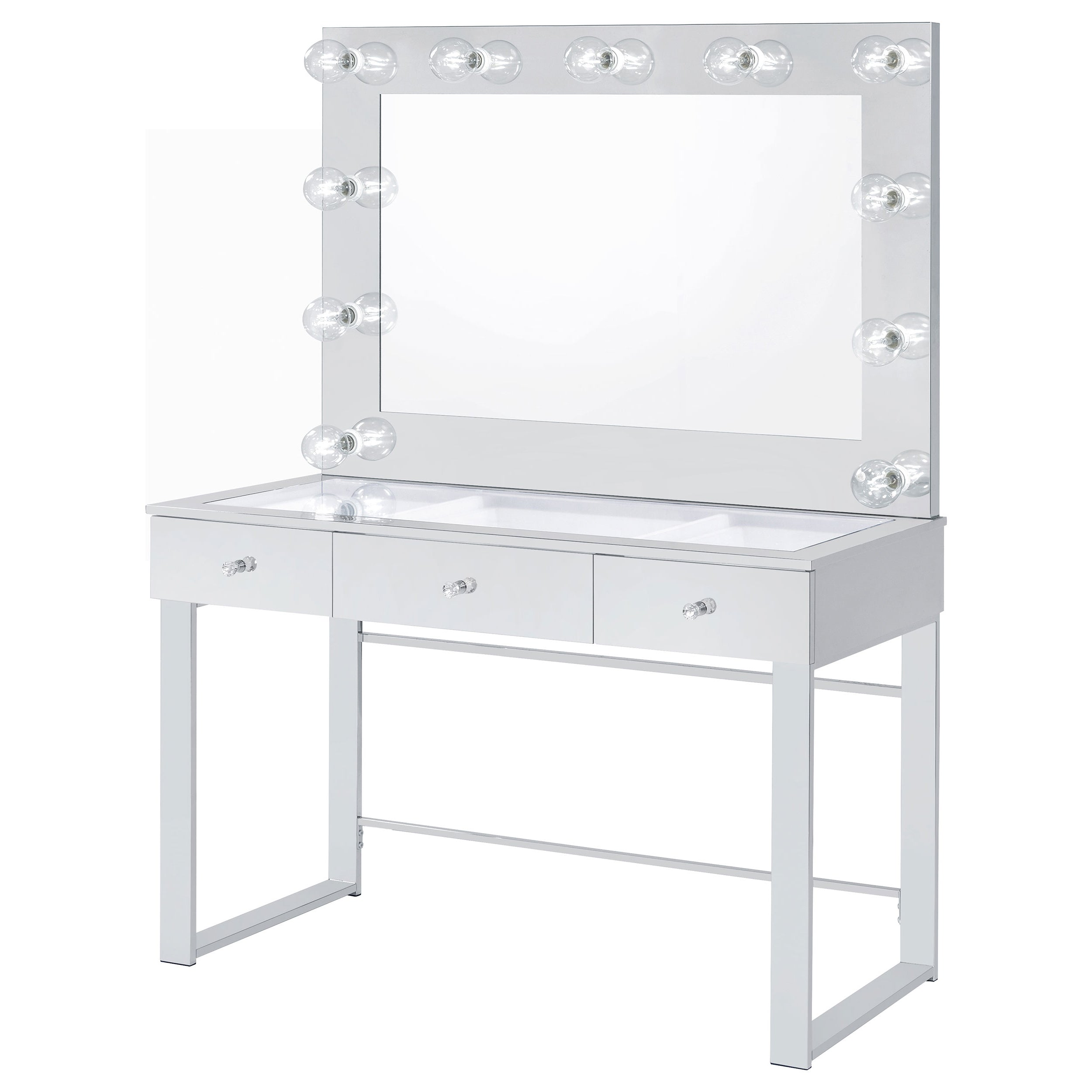 Umbridge 3-drawer Vanity Set with Lighting Chrome and White-CoasterEssence