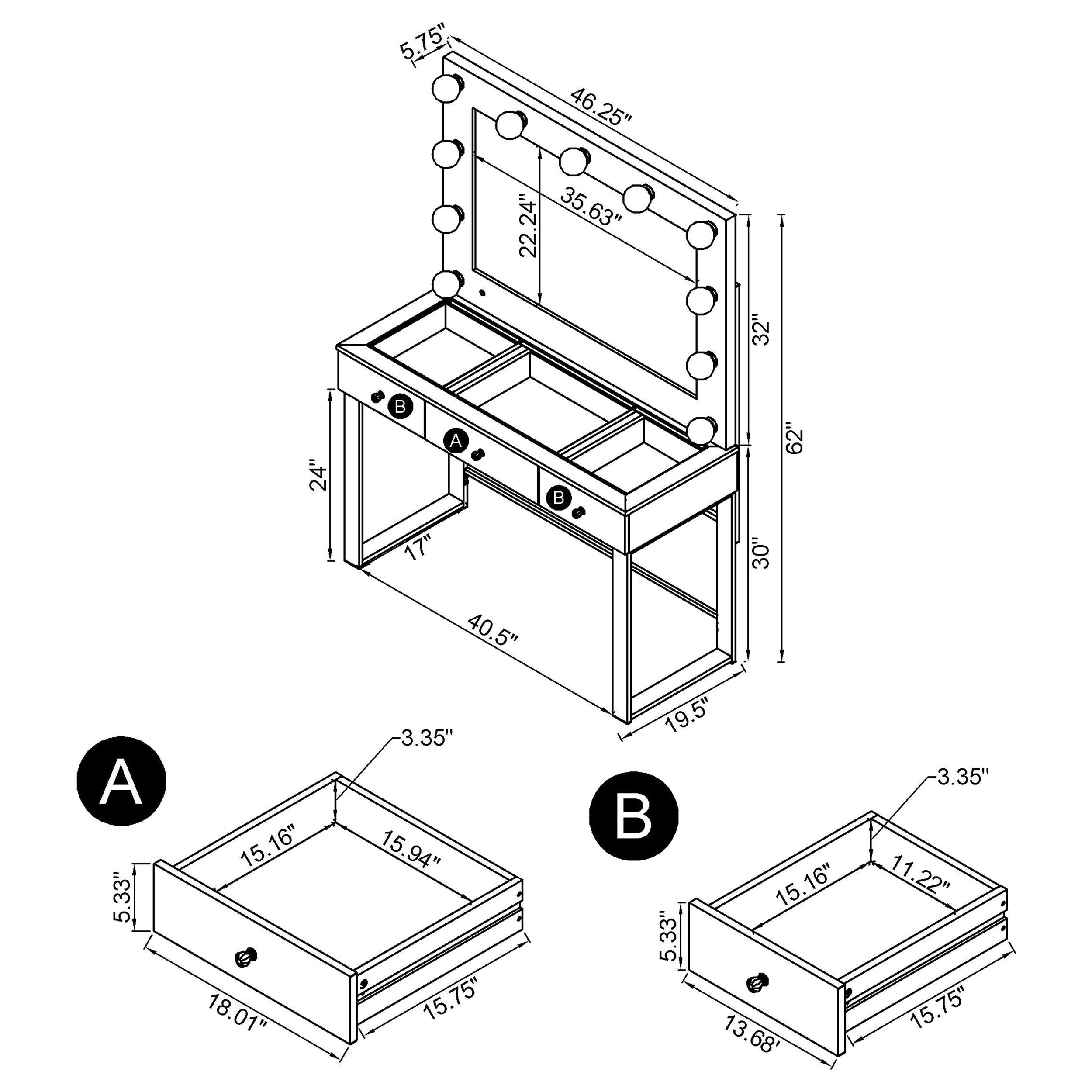 Umbridge 3-drawer Vanity Set with Lighting Chrome and White-CoasterEssence