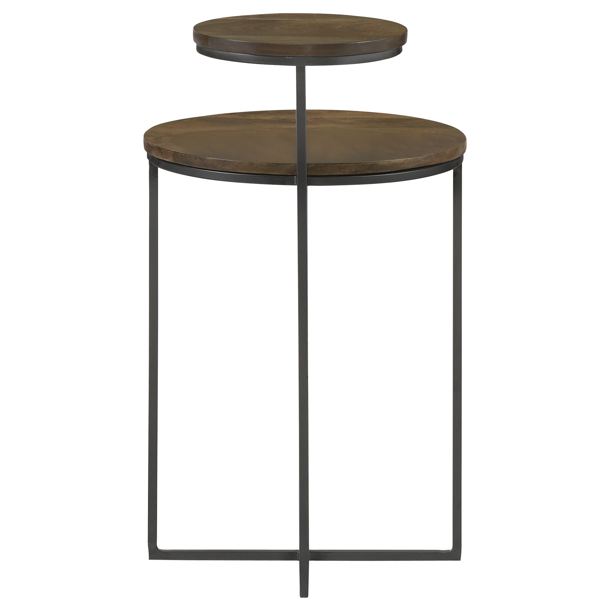Yael Round Mango Wood Accent Side Table Natural and Gunmetal-CoasterEssence