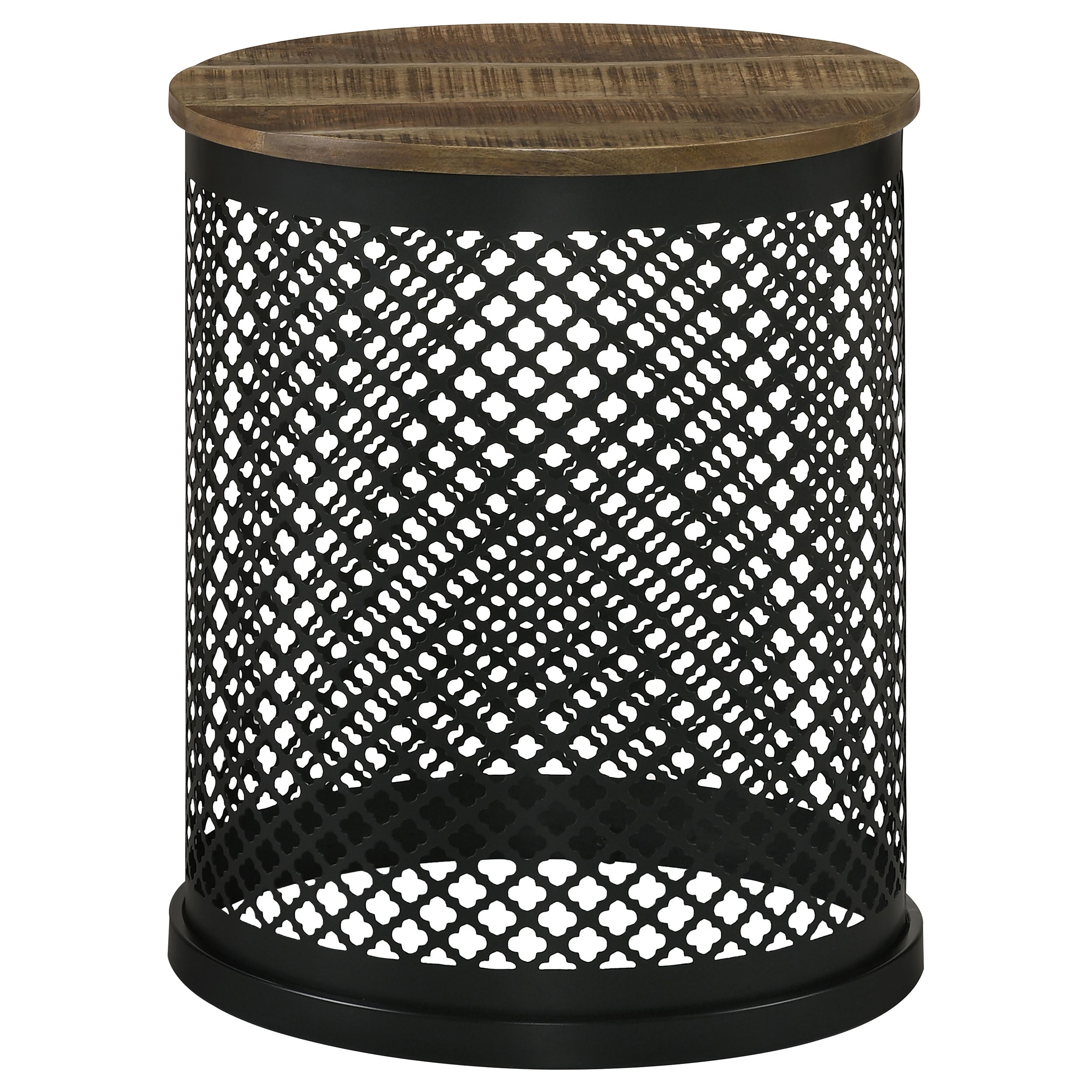 Aurora Round Drum Base Accent Side Table Natural and Black-CoasterEssence