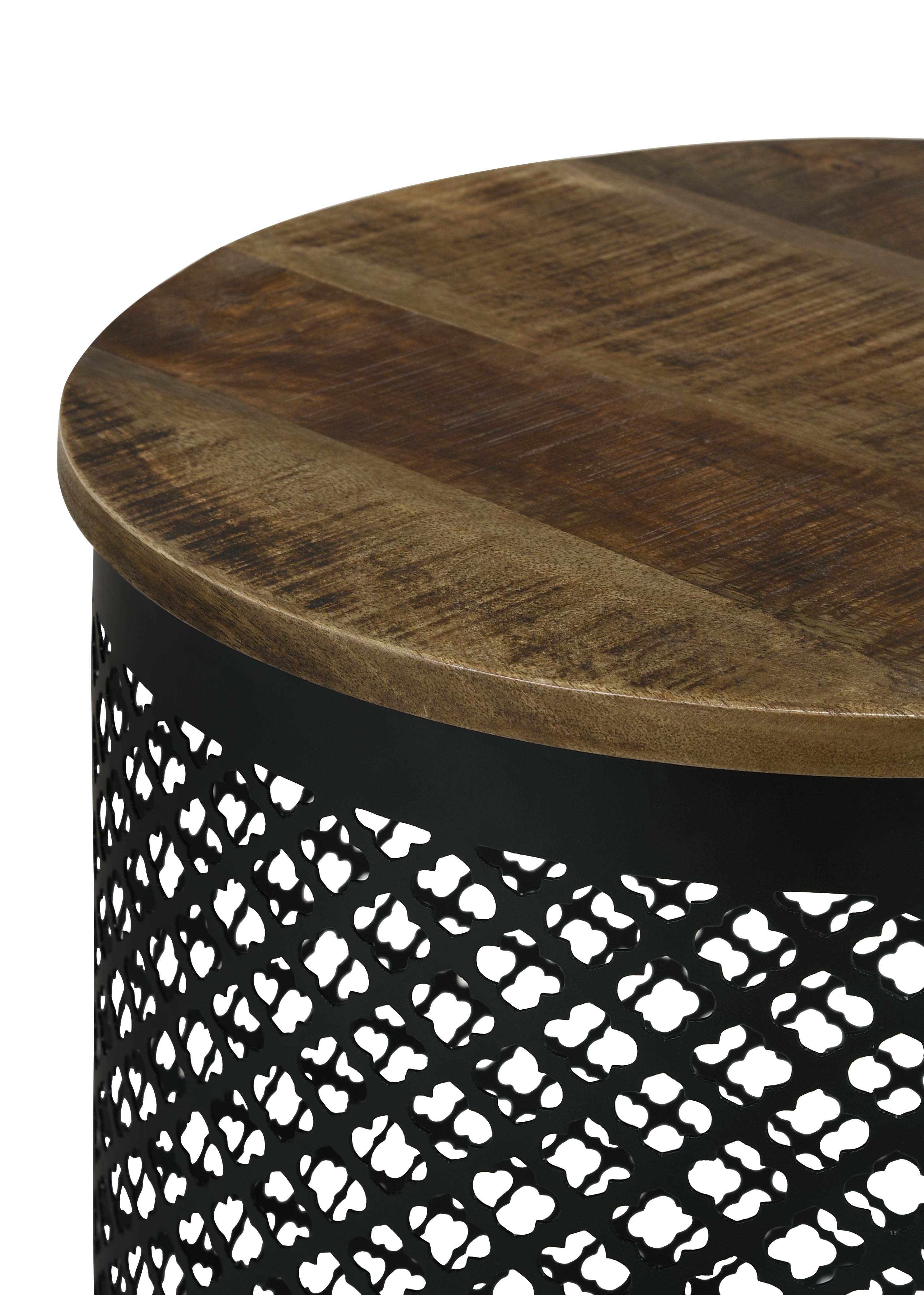 Aurora Round Drum Base Accent Side Table Natural and Black-CoasterEssence