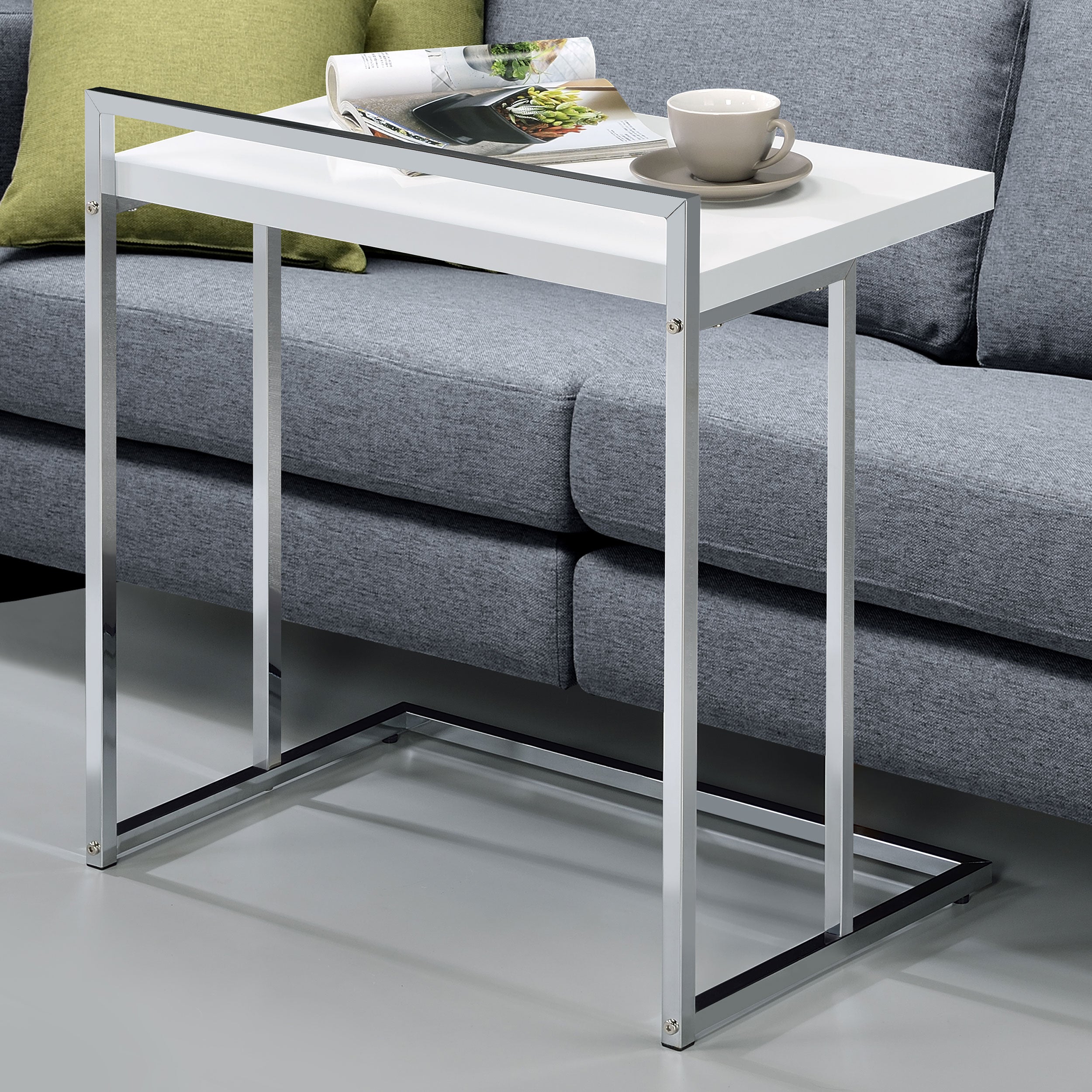 Dani Rectangular C-Shaped Sofa Side Table White High Gloss-CoasterEveryday