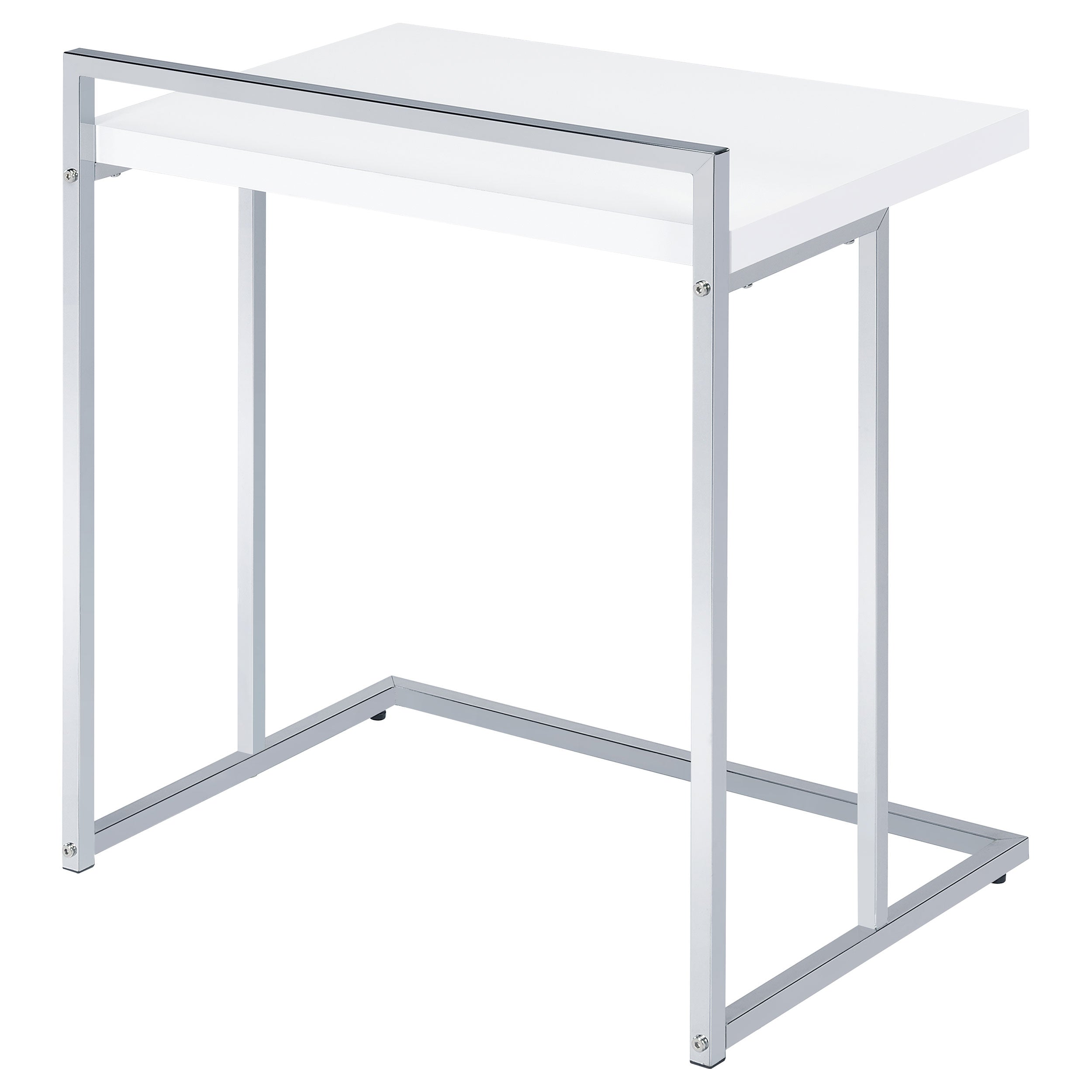Dani Rectangular C-Shaped Sofa Side Table White High Gloss-CoasterEveryday