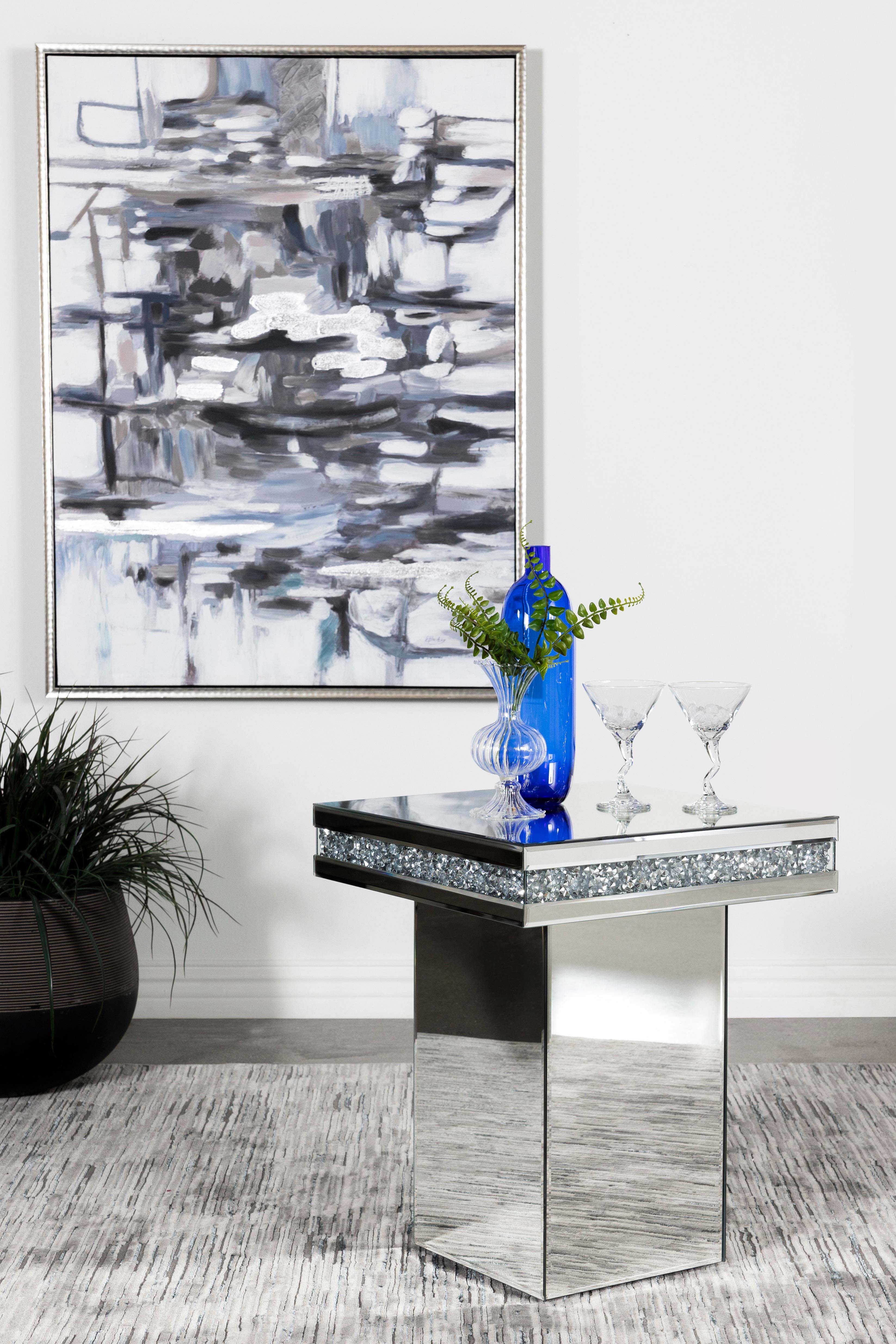 Elora Square Mirrored Accent Side Table Silver-CoasterElevations