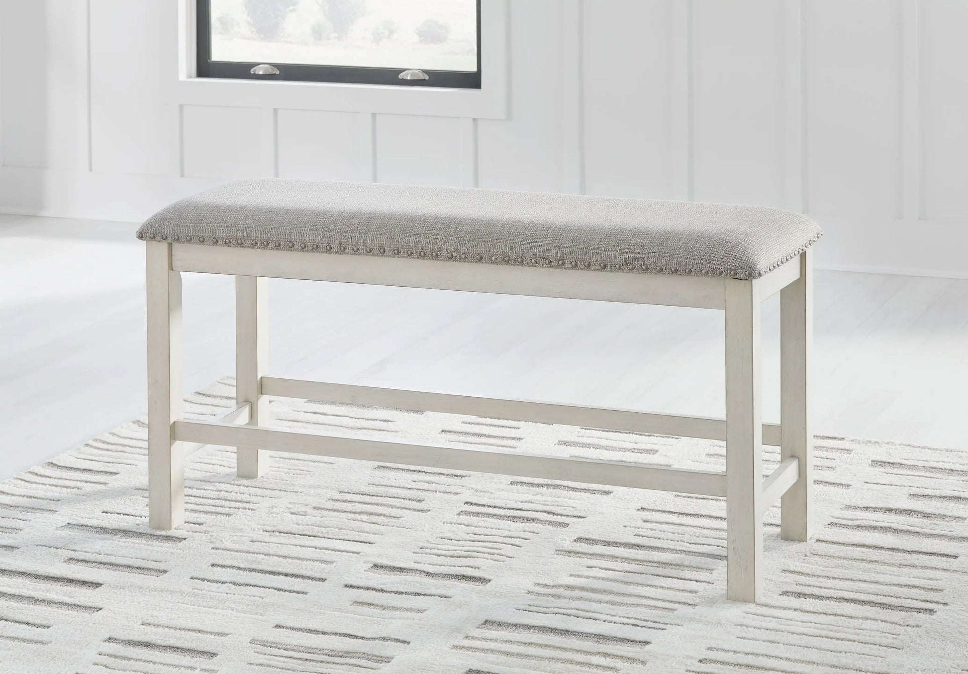 Robbinsdale - Dbl Counter Height Upholstered Dining Bench - Antique White - Best Buy Furniture