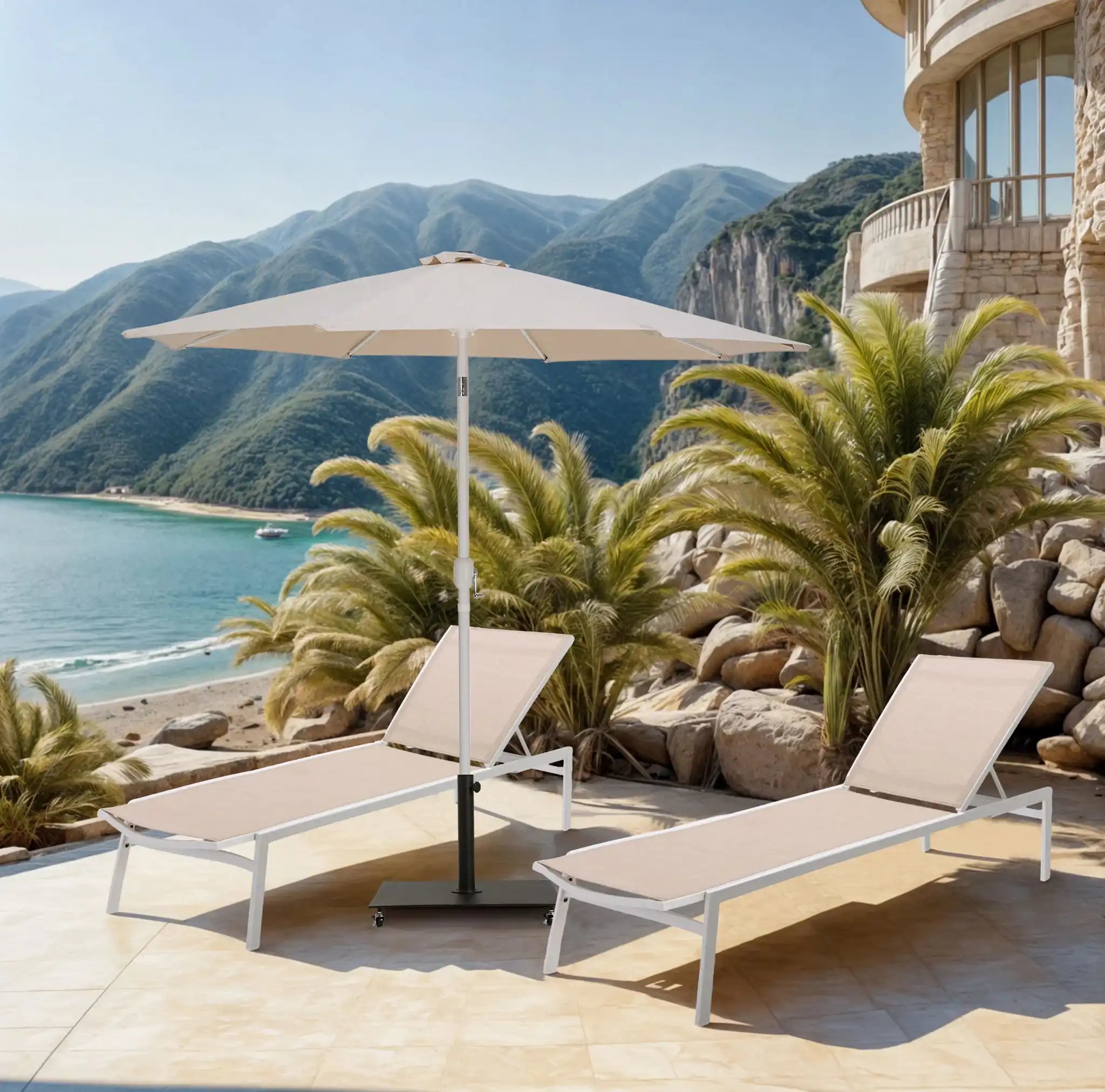 Fiji - Aluminum Patio Umbrella With Square Black And White Base