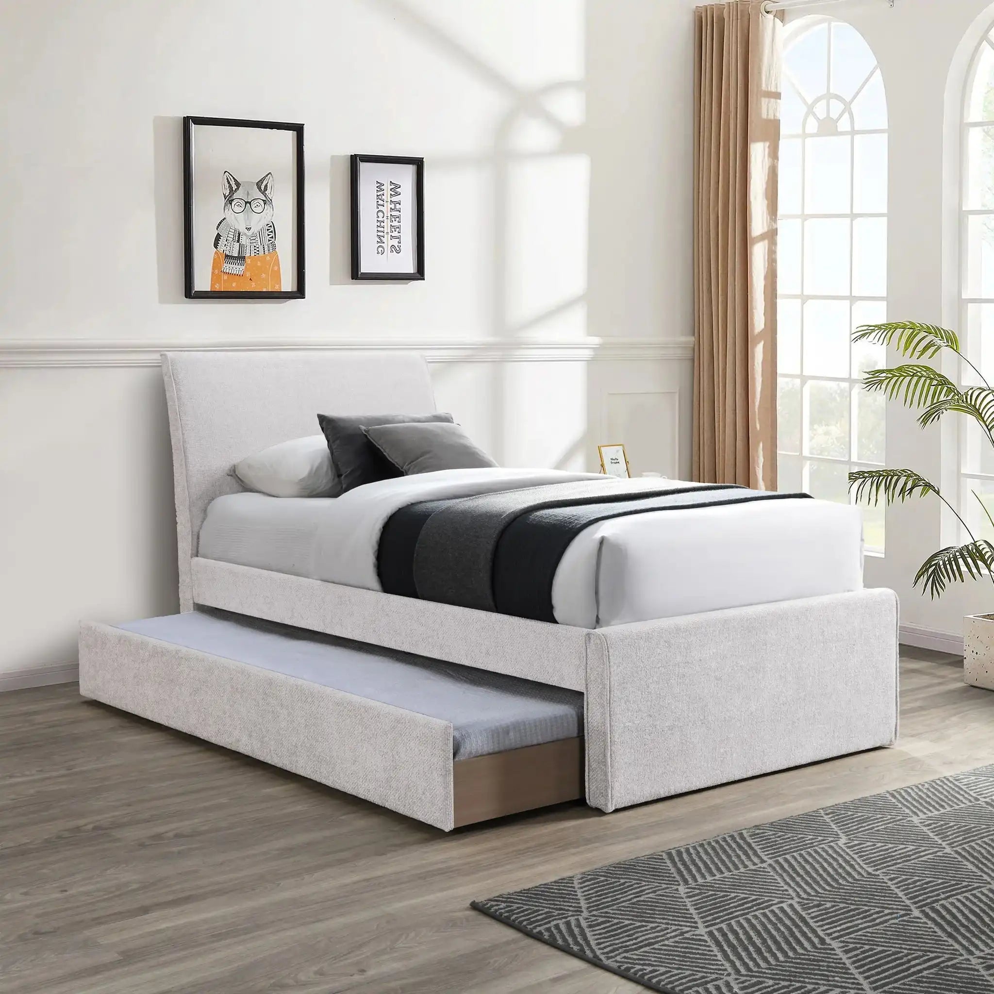 Myles - Chenille Twin Trundle Bed