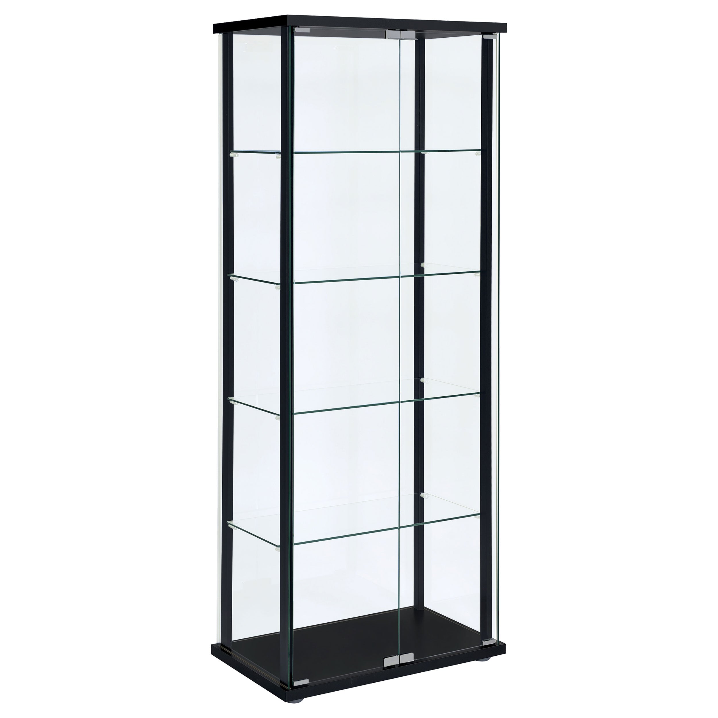 Delphinium 4-Shelf Clear Glass Curio Display Cabinet Black-CoasterEveryday