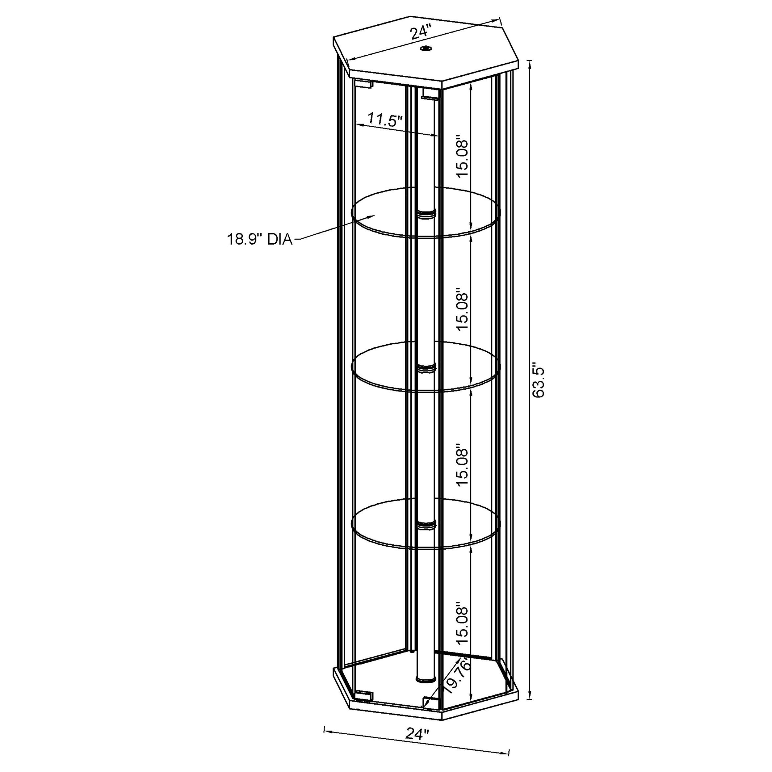Zahavah 4-shelf Hexagonal Clear Glass Curio Cabinet Black-CoasterEveryday