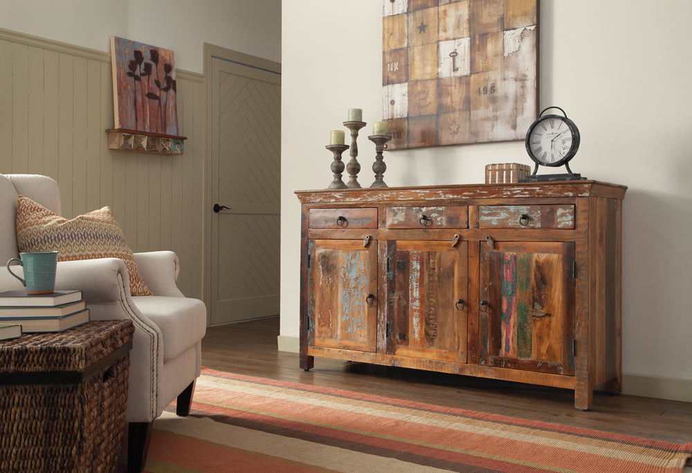 Harper 3-door Solid Reclaimed Wood Accent Cabinet Brown-CoasterElevations