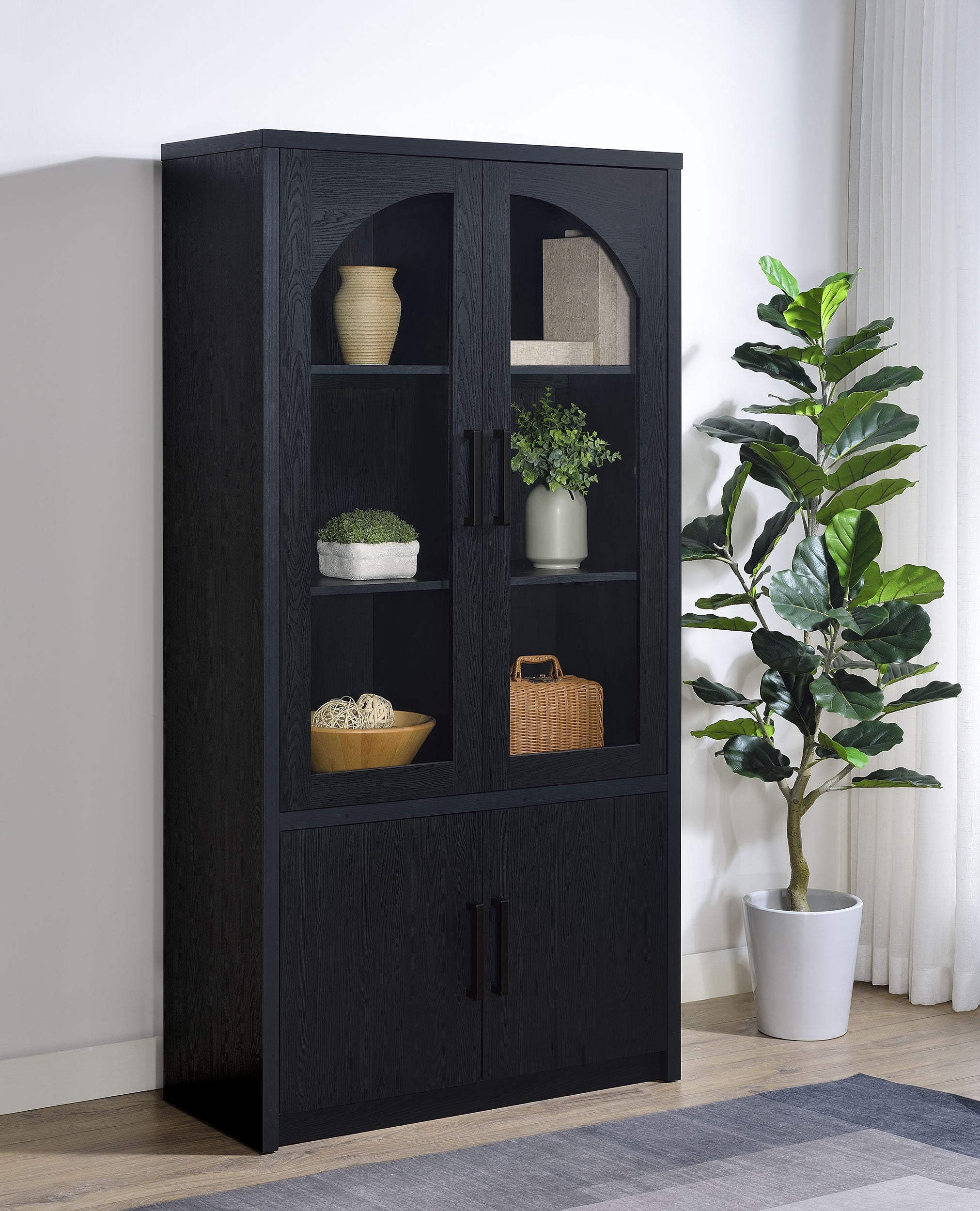 Riva 4-door Tall Accent Display Cabinet LED Lighting Black-
