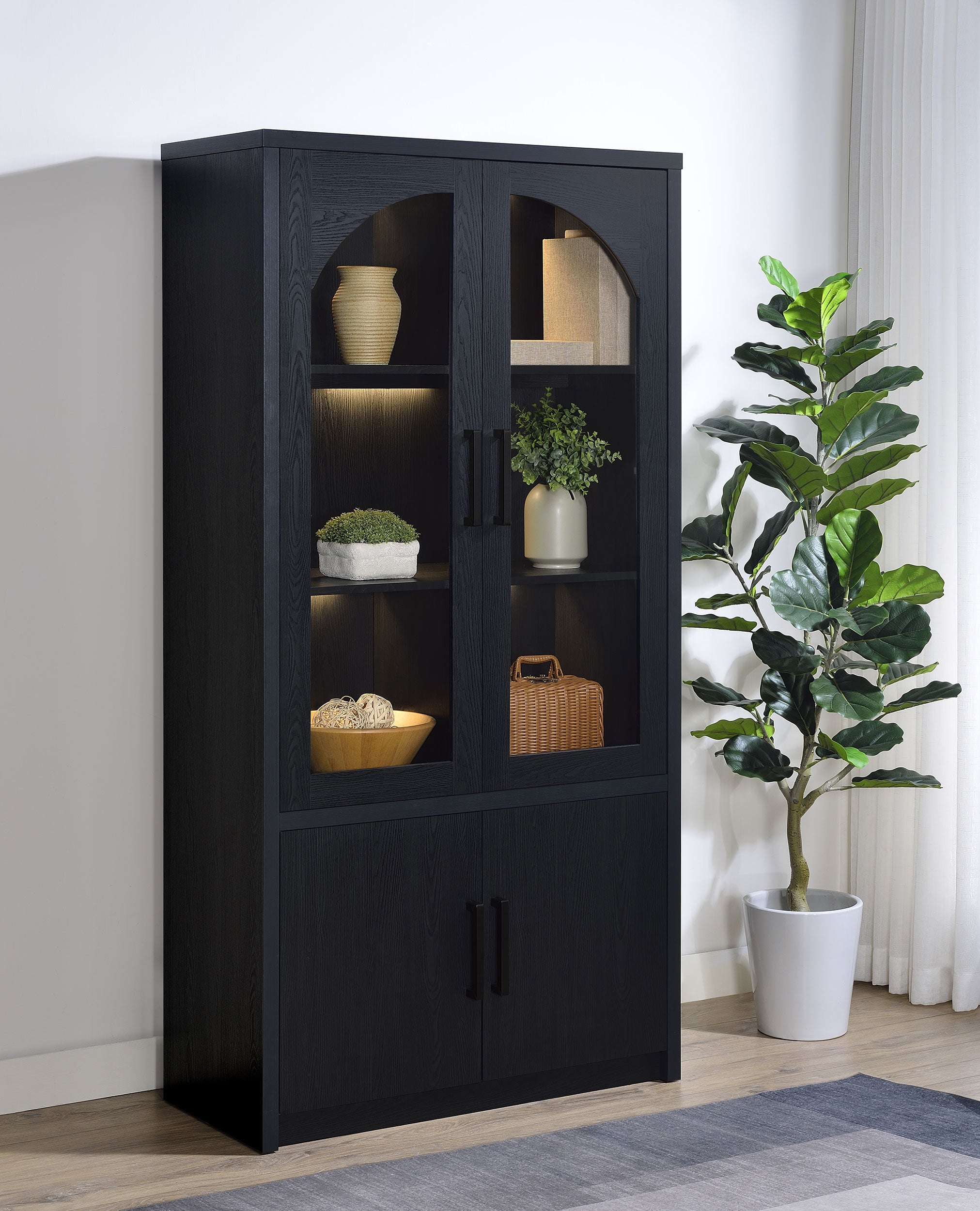 Riva 4-door Tall Accent Display Cabinet LED Lighting Black-