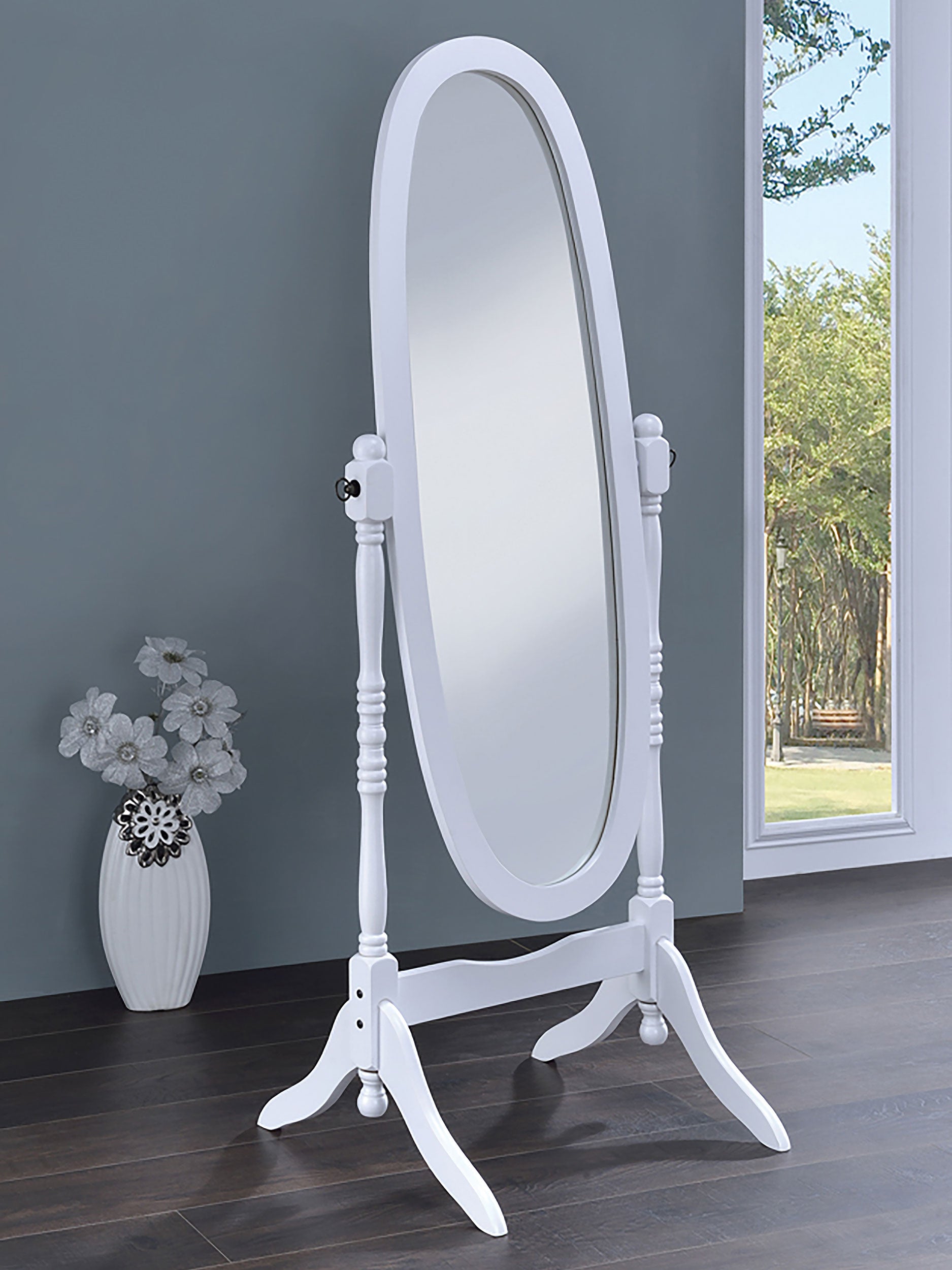 Foyet Wood Adjustable Full Length Cheval Mirror White-CoasterEveryday