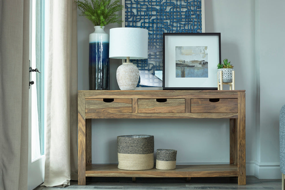 Esther 3-drawer Wood Console Table Natural Sheesham-CoasterElevations