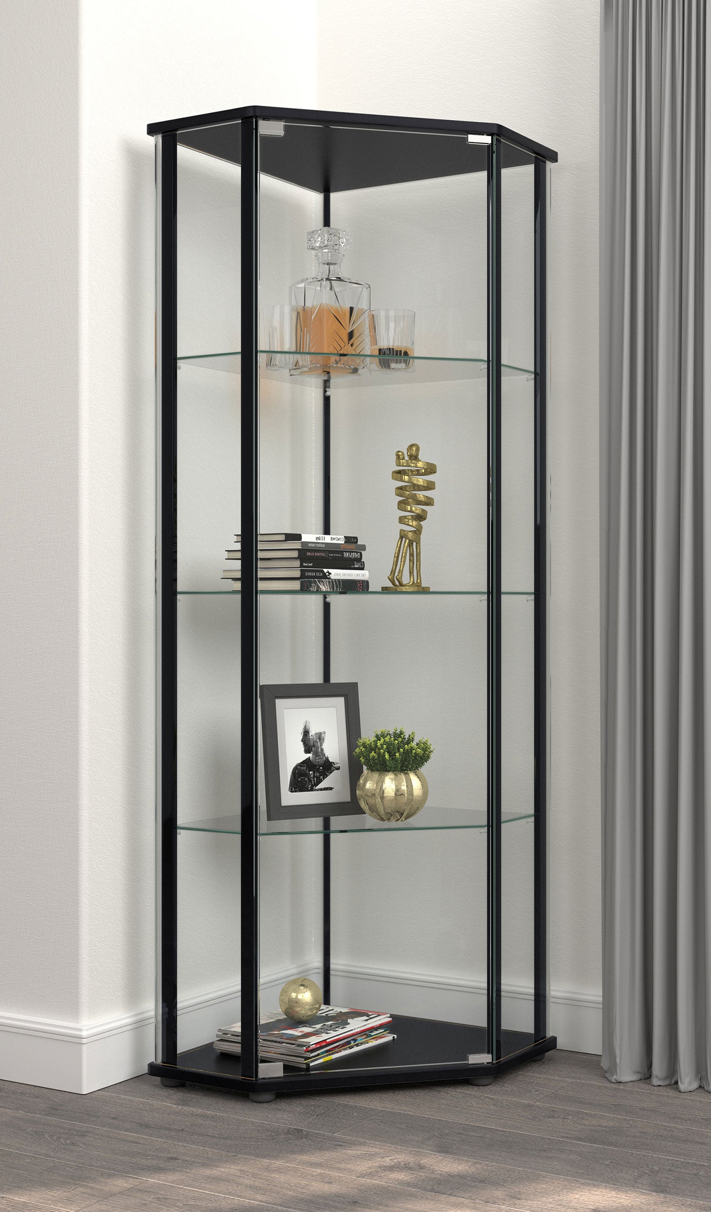 Zenobia 4-shelf Curio Cabinet Display Case Black-CoasterEssence