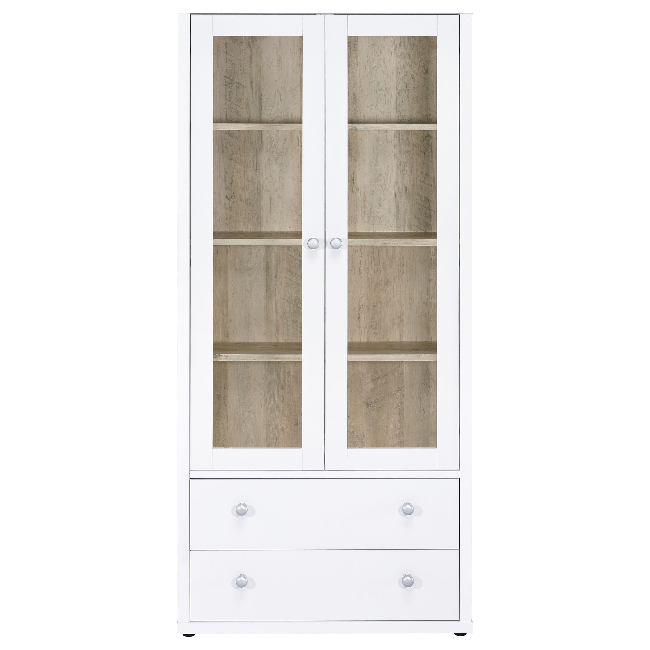 Hawthorne 4-shelf Glass Door Tall Cabinet with Drawers White-