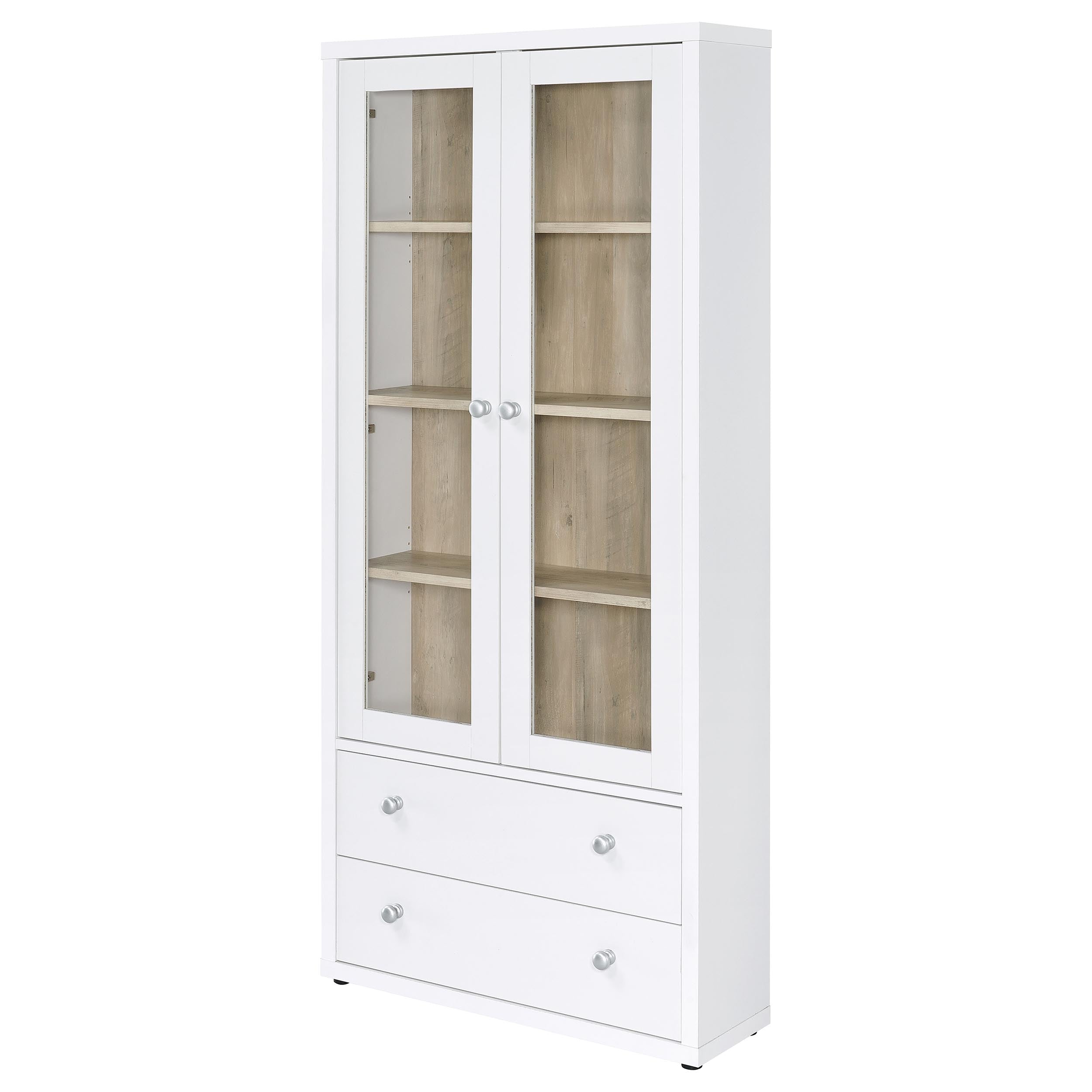 Hawthorne 4-shelf Glass Door Tall Cabinet with Drawers White-