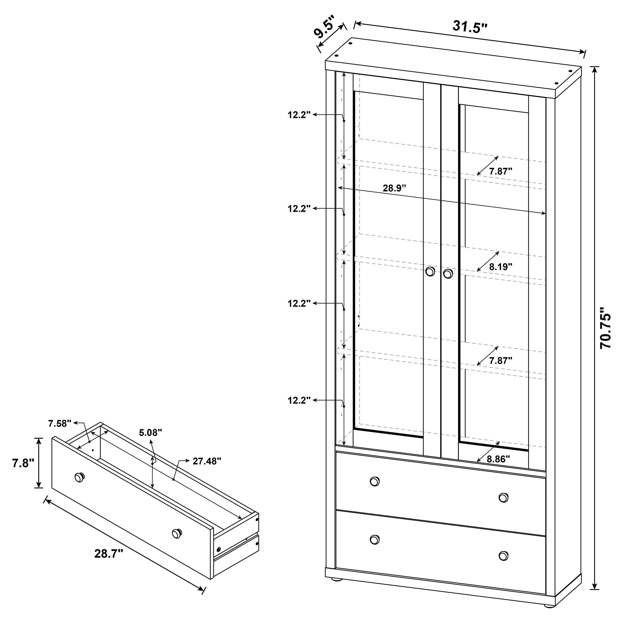 Hawthorne 4-shelf Glass Door Tall Cabinet with Drawers White-