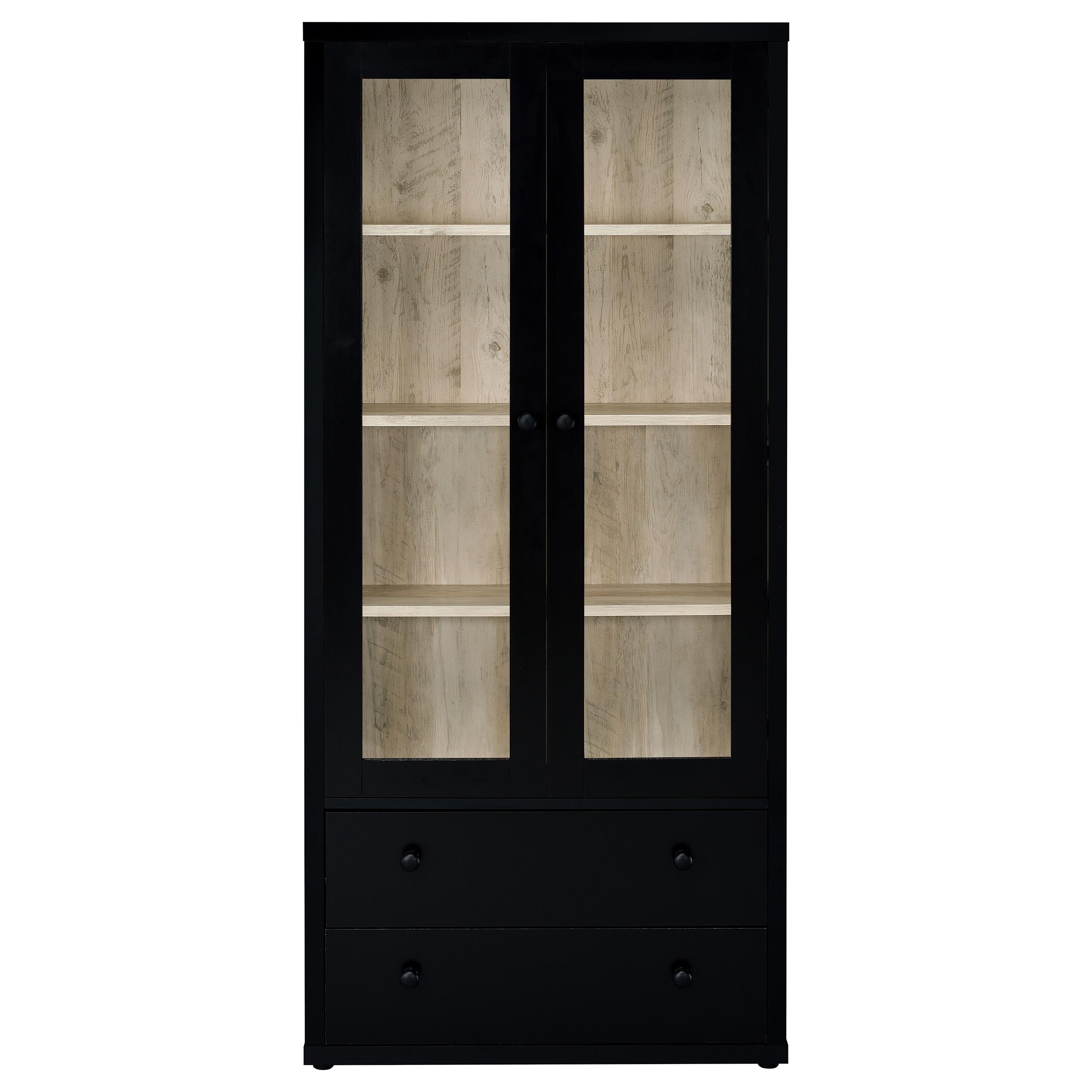 Hawthorne 4-shelf Glass Door Cabinet with Drawers Black-