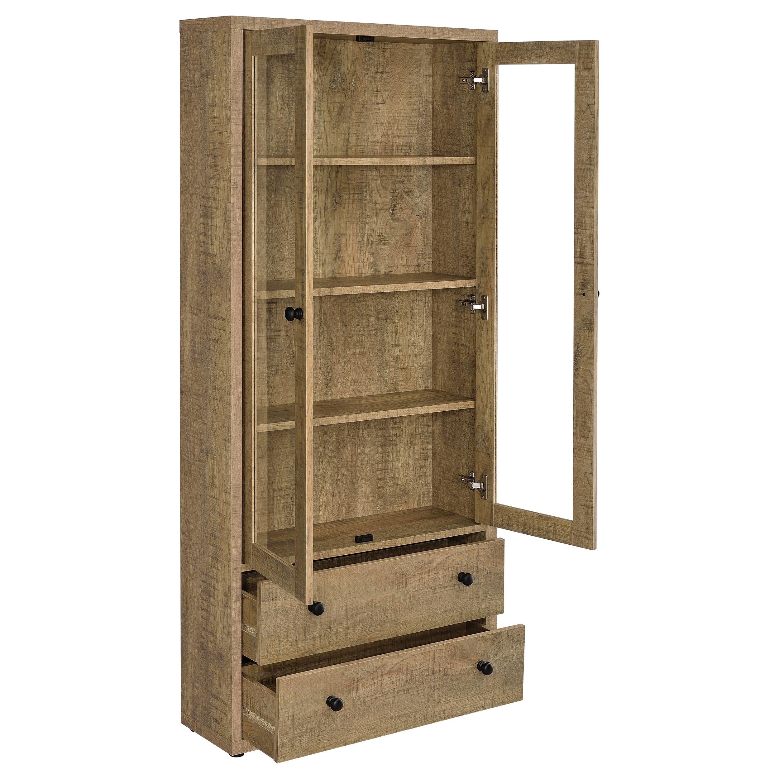 Hawthorne 4-shelf Glass Door Tall Cabinet with Drawers Mango-