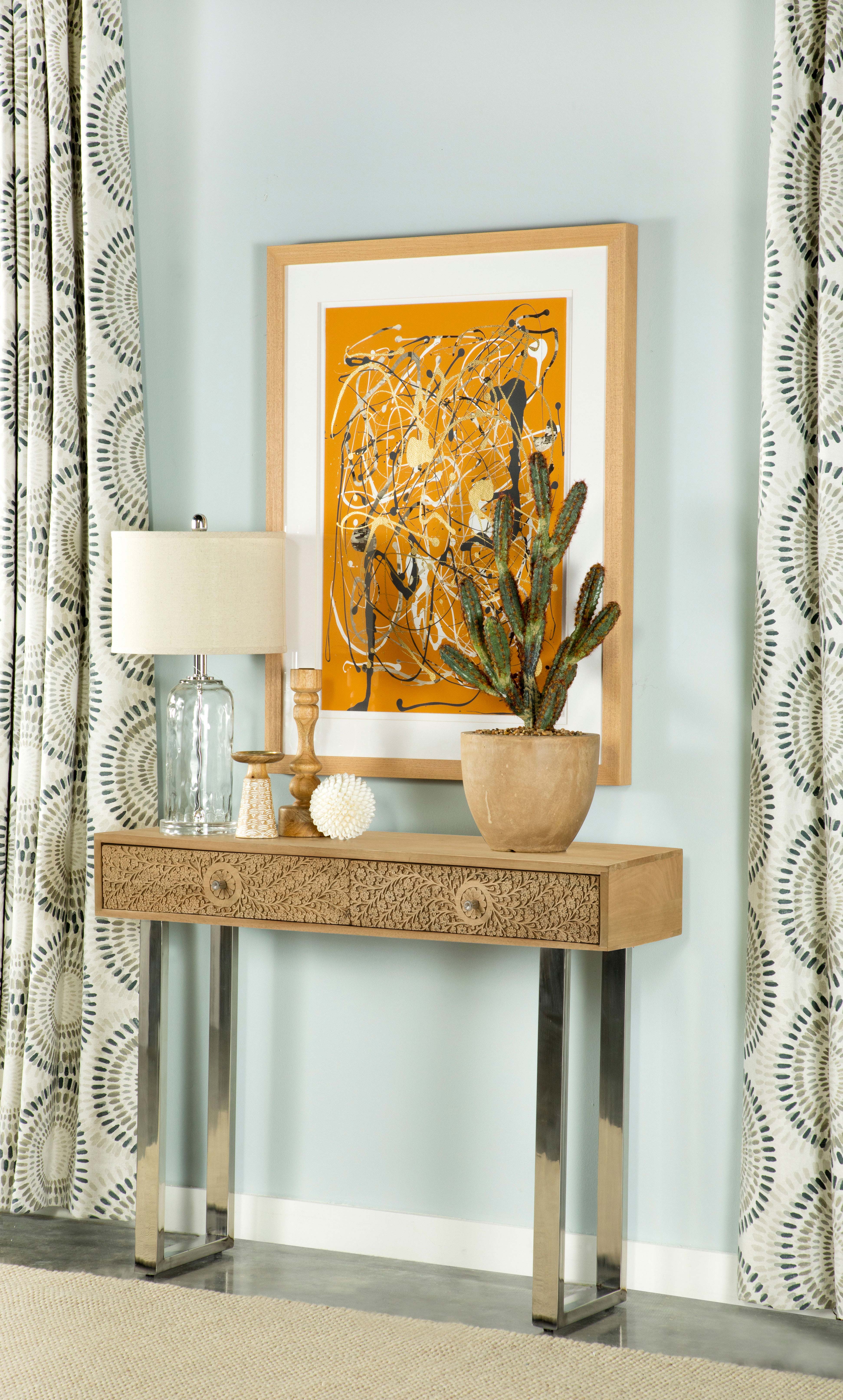 Draco 2-drawer Console Table Hand Carved Details Natural-CoasterEveryday