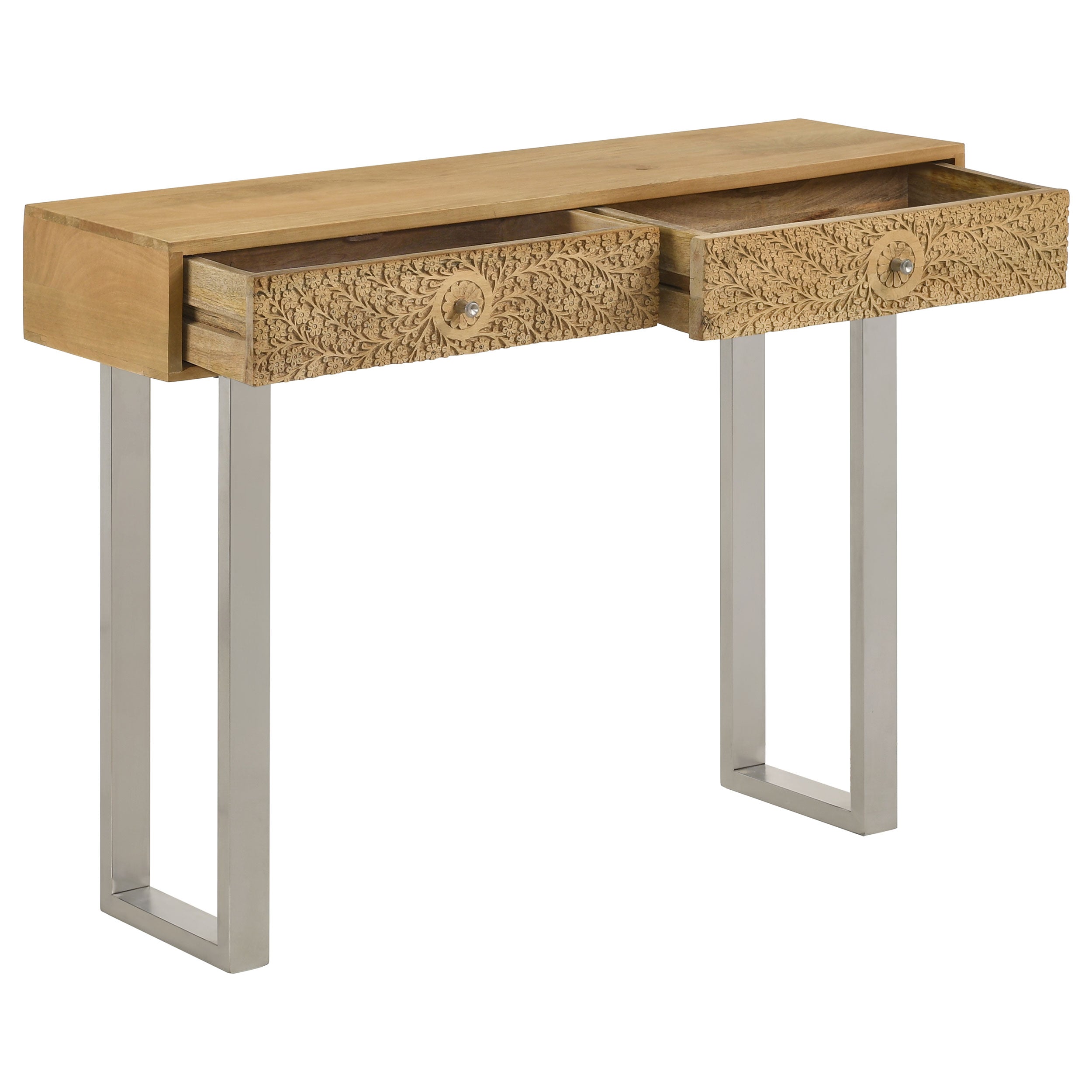 Draco 2-drawer Console Table Hand Carved Details Natural-CoasterEveryday