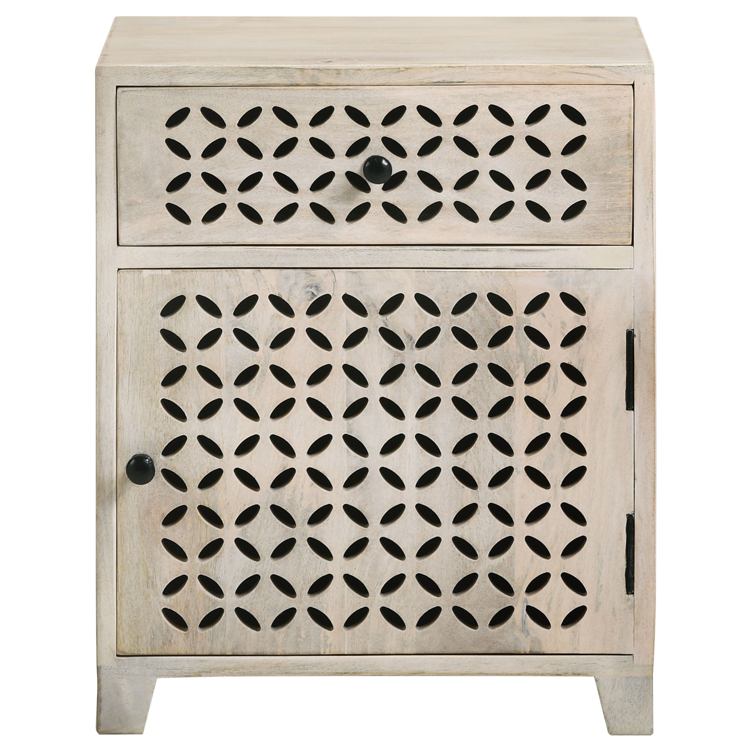 August 1-drawer Trellis Pattern Storage Cabinet White Washed-CoasterEssence