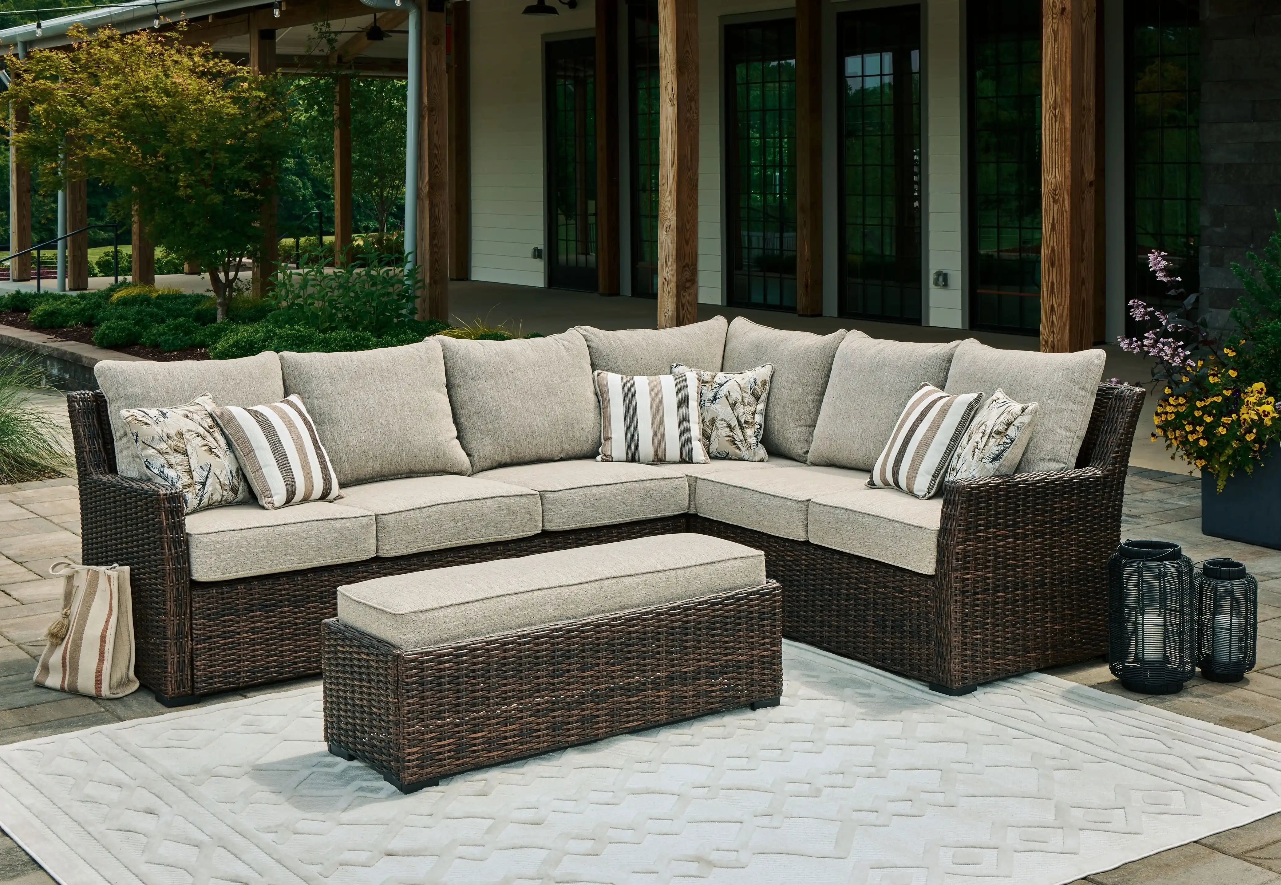 Brook Ranch - Sofa Sectional, Bench With Cushion (Set of 3) - Brown - Best Buy Furniture