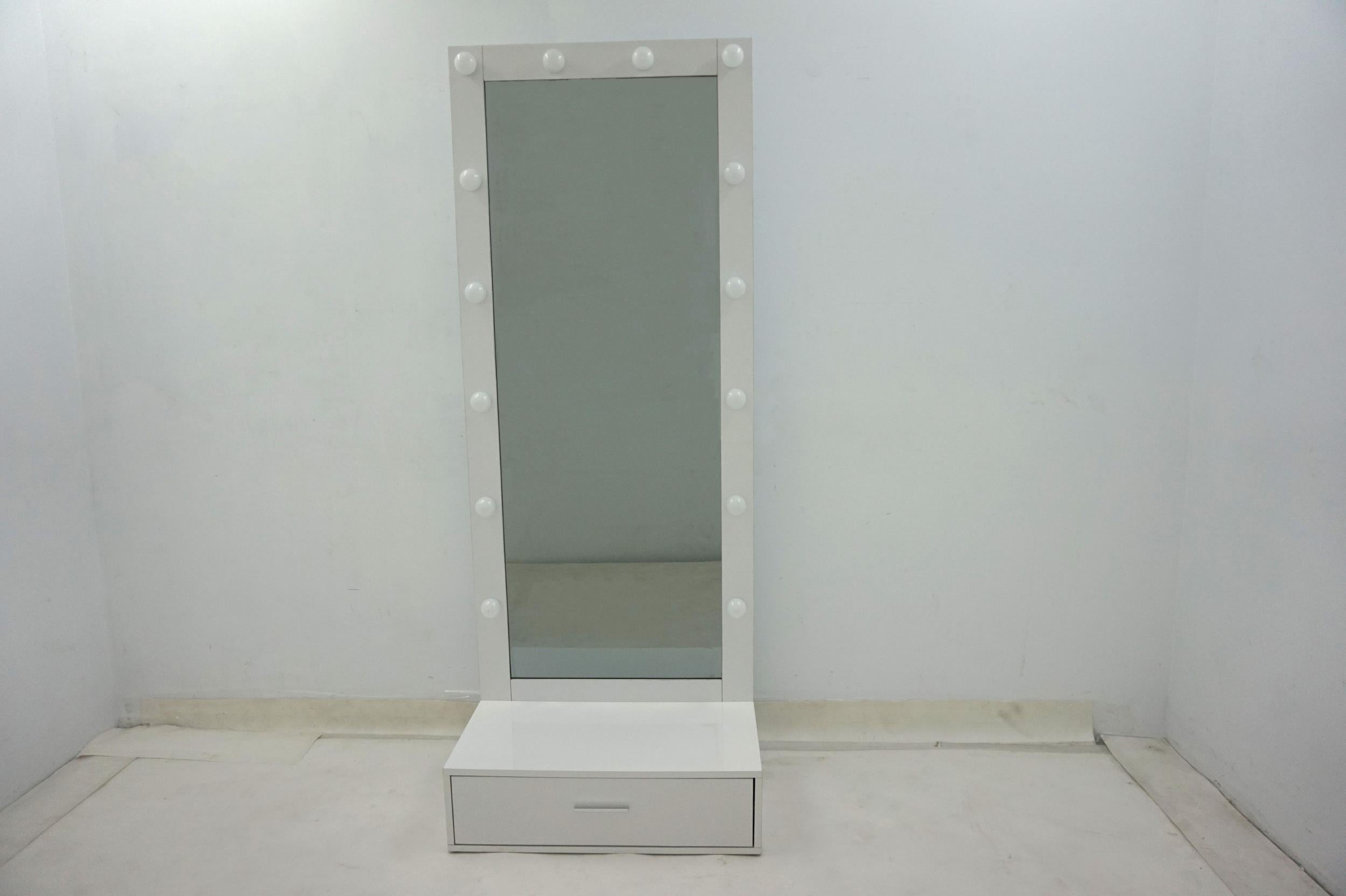 Spector 1-drawer Lighted Full-Length Floor Mirror White High Gloss-