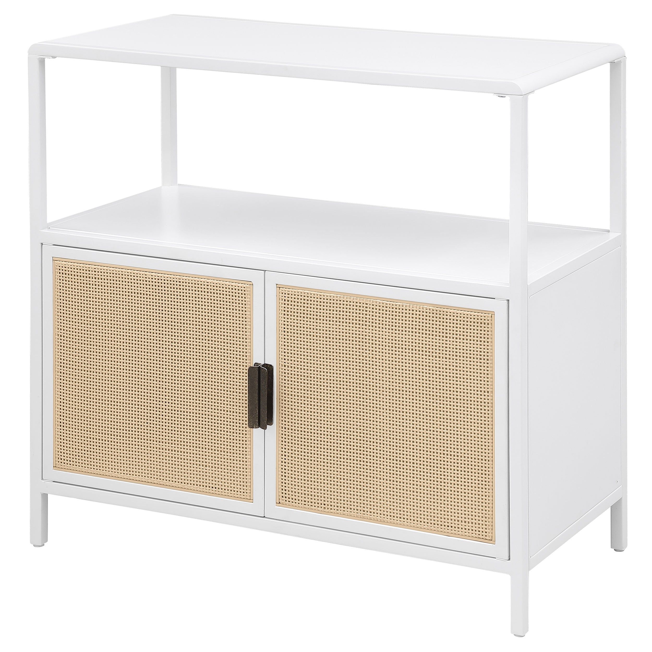Amherst 2-door Radio Weave Cane Metal Accent Cabinet White-