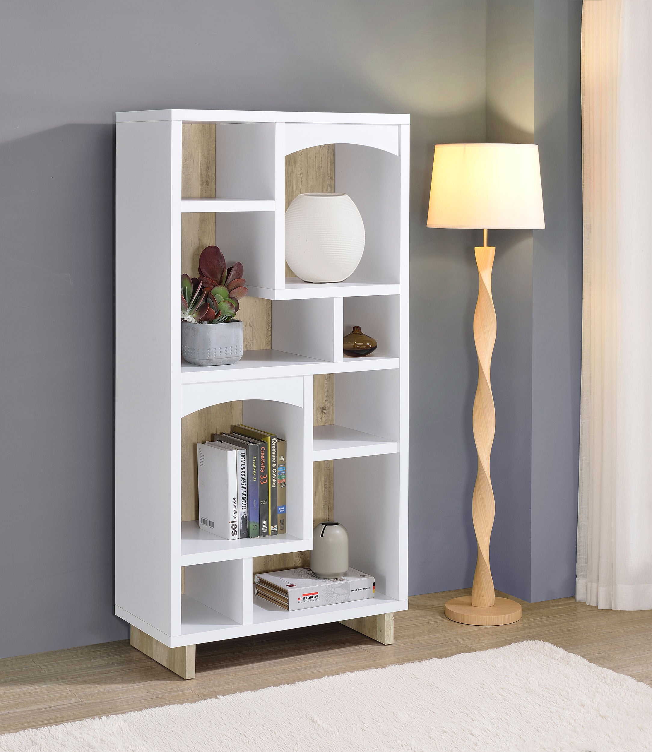 Dalton 65-inch 6-shelf Bookcase White and Distressed Pine-