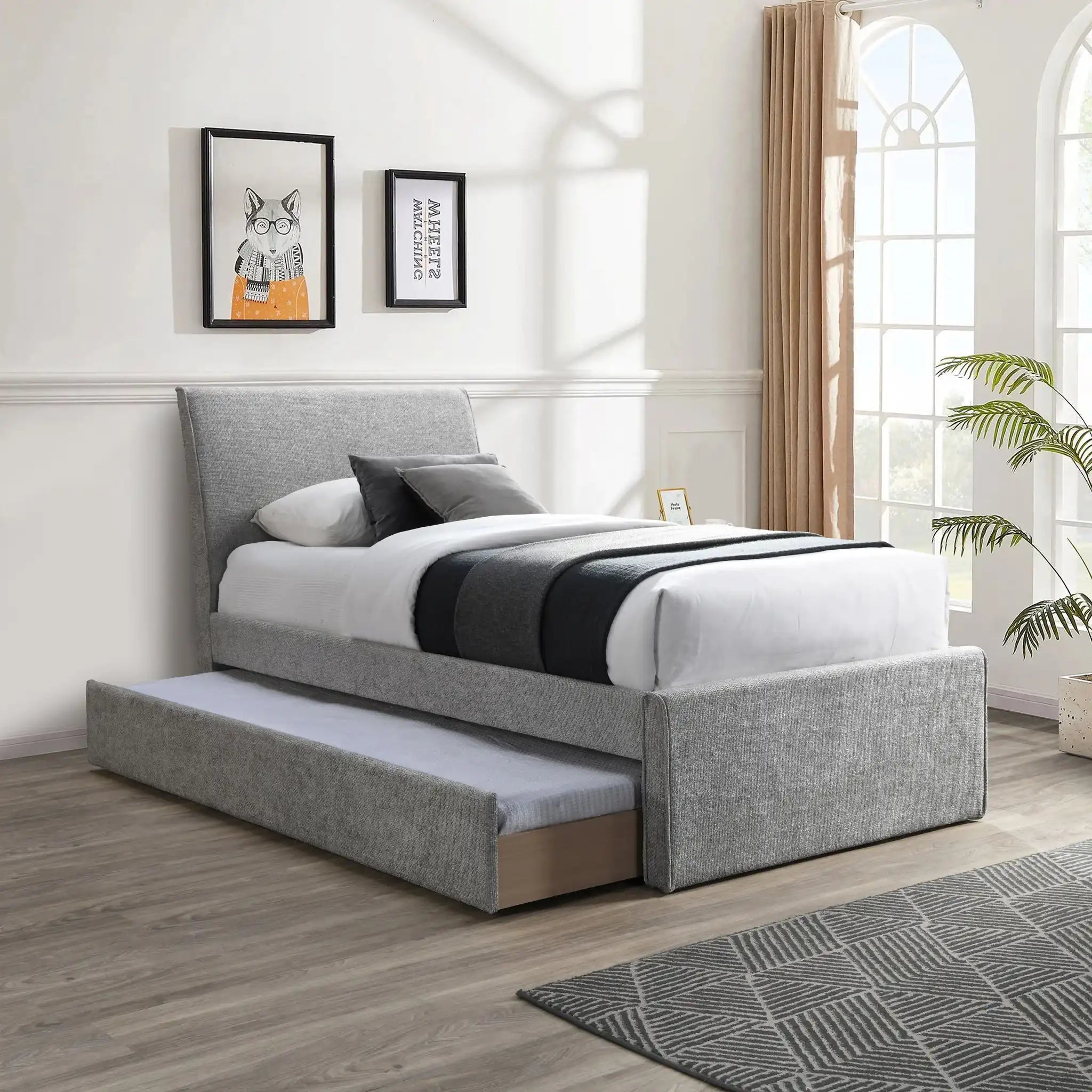Myles - Chenille Twin Trundle Bed