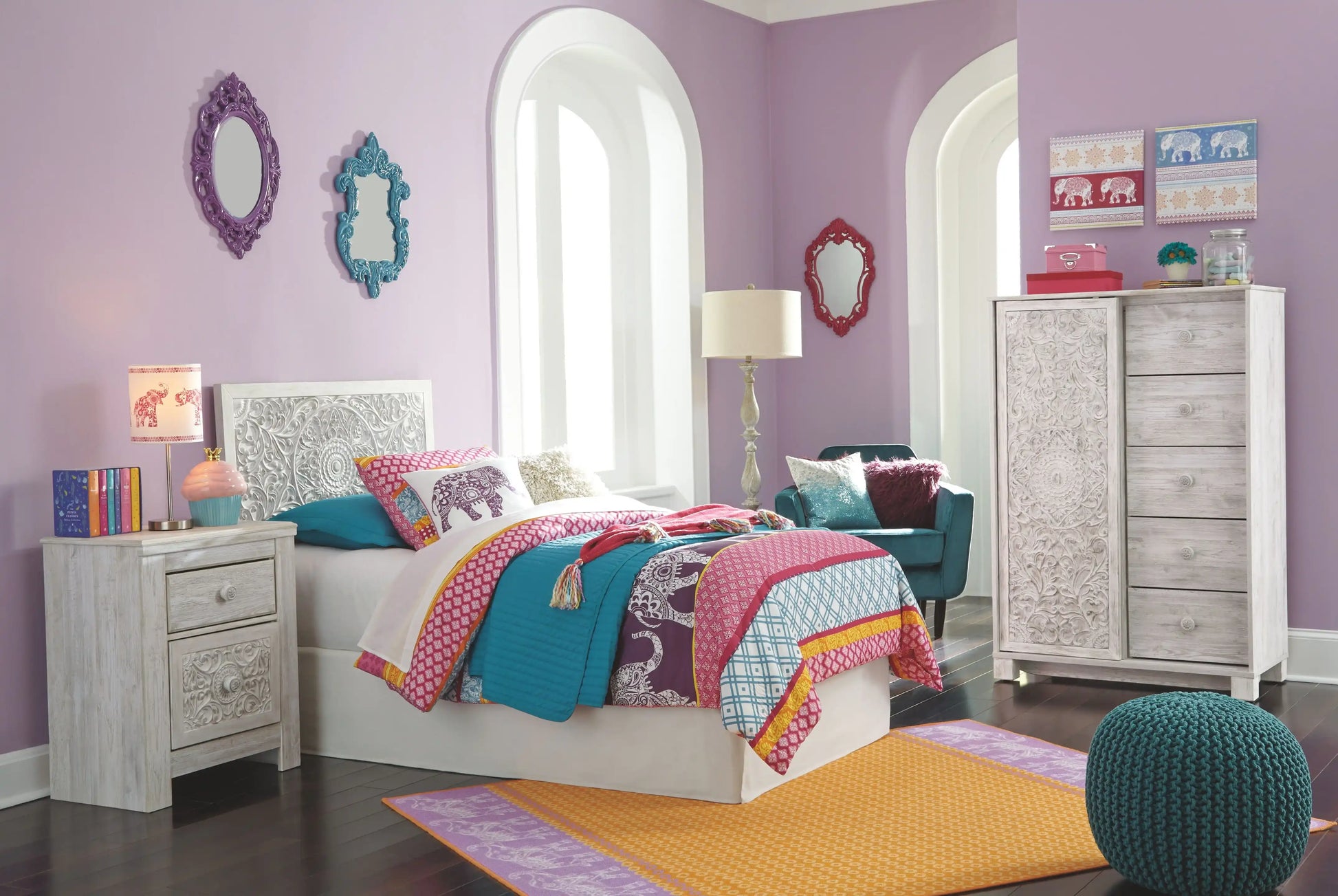 Paxberry - Twin Panel Headboard with Bolt on Bed Frame - Whitewash - Best Buy Furniture