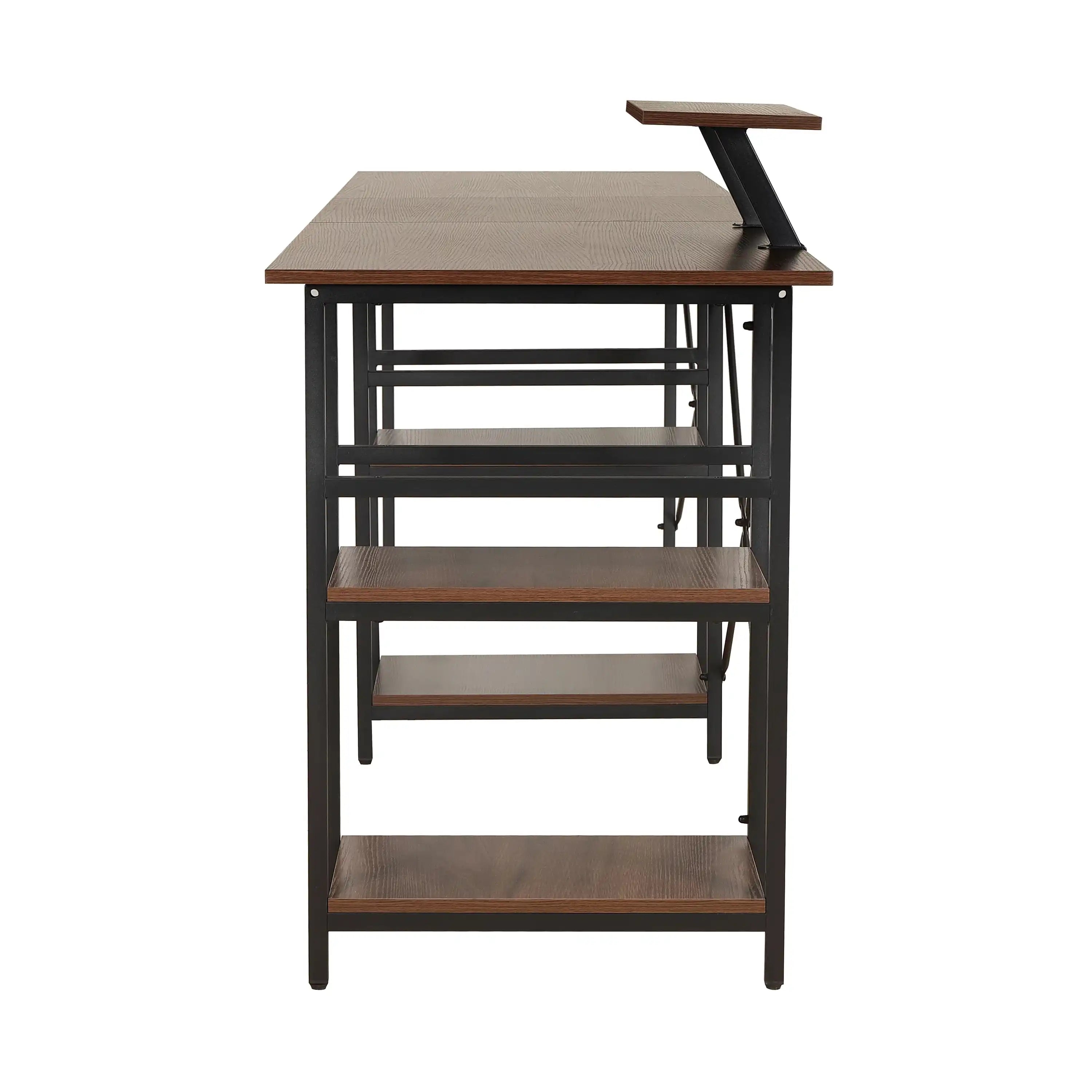 Techni Mobili L-Shape Industrial Desk with storage shelves, Walnut - Best Buy Furniture