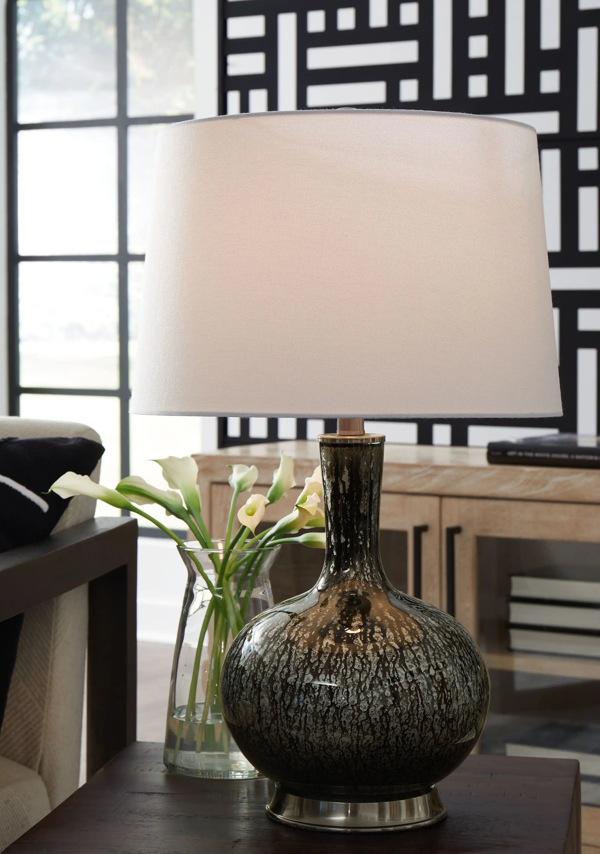 Tenslow - Glass Table Lamp - Antique Black - Best Buy Furniture