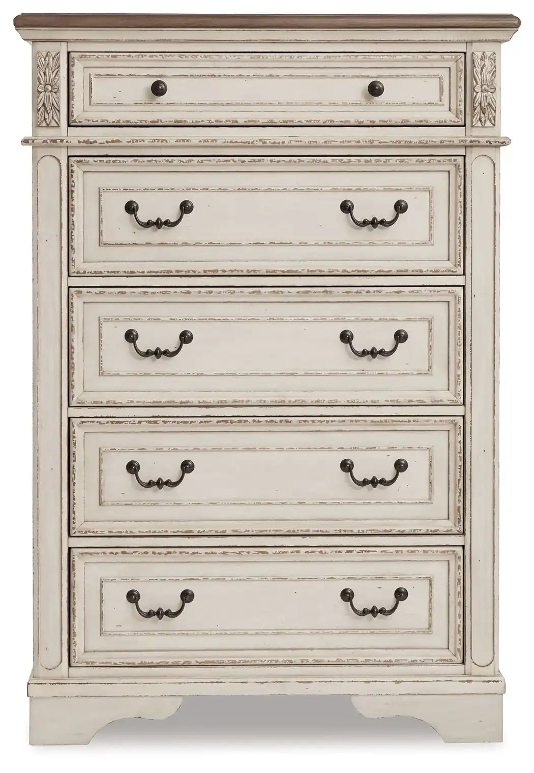 Realyn - Five Drawer Chest - White / Brown / Beige