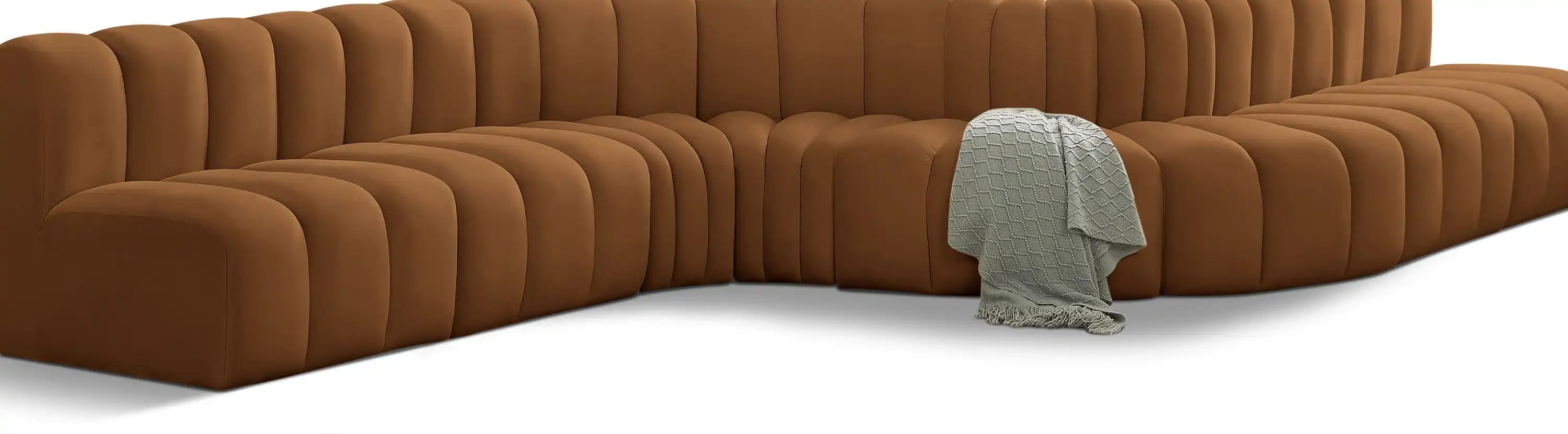 Arc - Velvet 8 Piece Curved Modular Sofa - Saddle - Best Buy Furniture