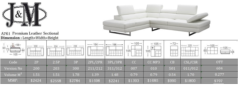 Avelino Modern Italian Leather Sectional J&M- A761