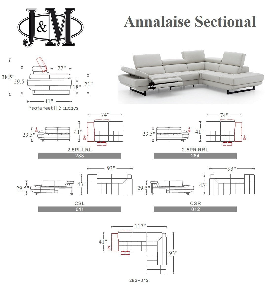 Annalaise Recliner Leather Sectional J&M
